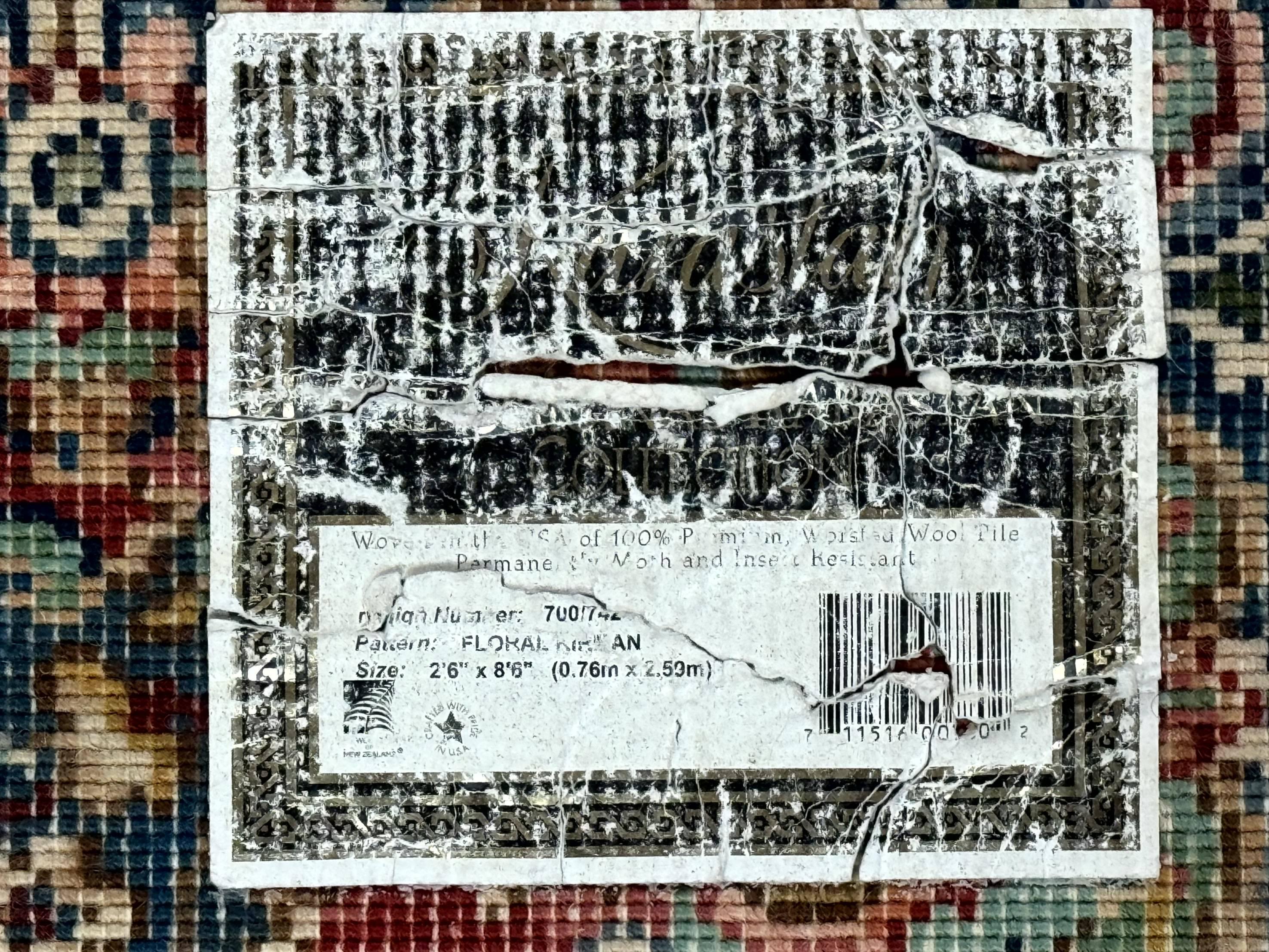 Karastan Runner Rug 2.6 x 8.6, Floral Kirman #742, Wool Vintage Original 700 Series, Rare - Jewel Rugs