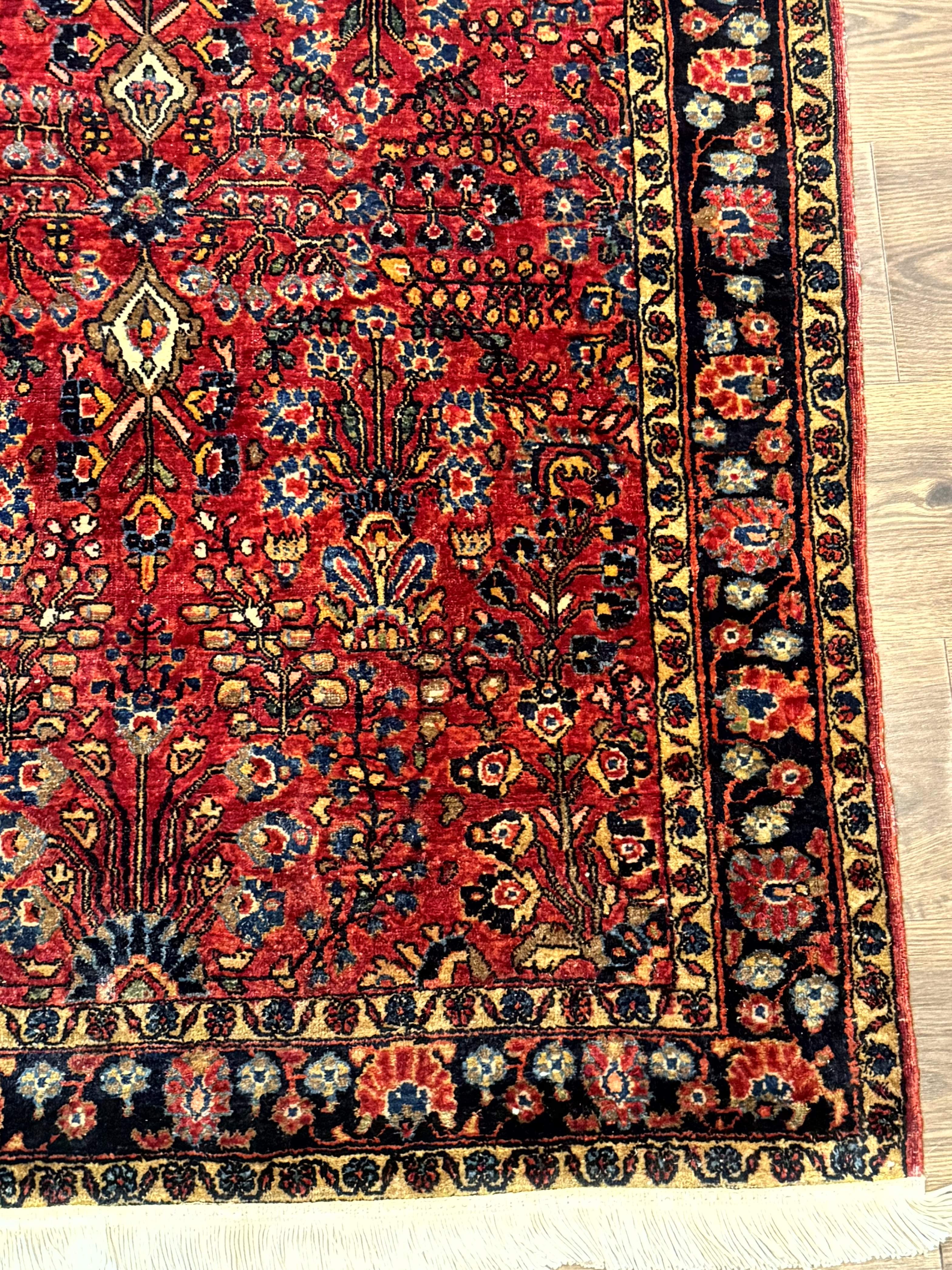 Antique Persian Sarouk Rug 3x4, Red, Floral, 1920s Wool Rug - Jewel Rugs