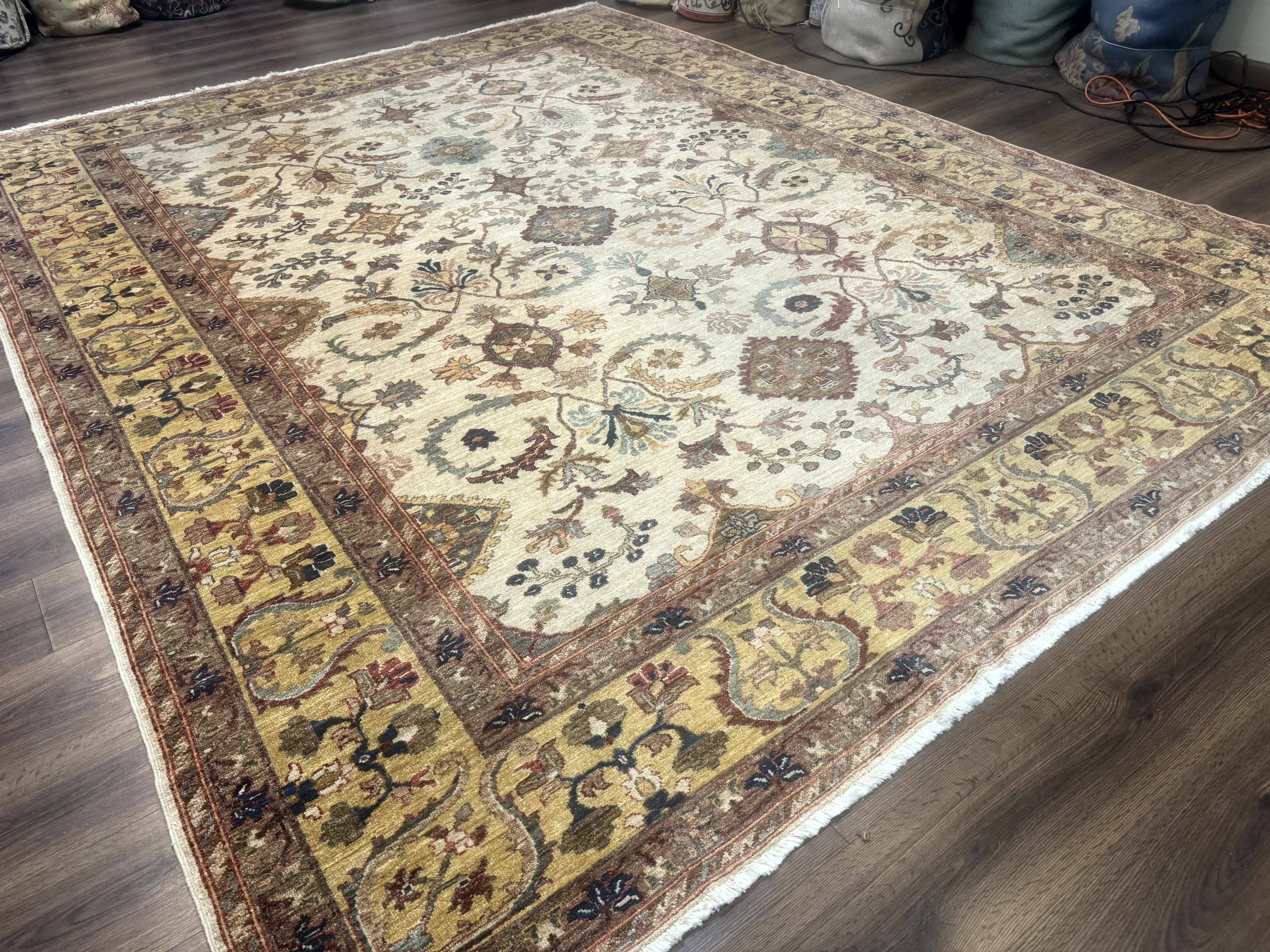 Egyptian Rug 9x12, Mahal Sultanabad Carpet, Handmade Wool Rug, Oatmeal Color - Jewel Rugs