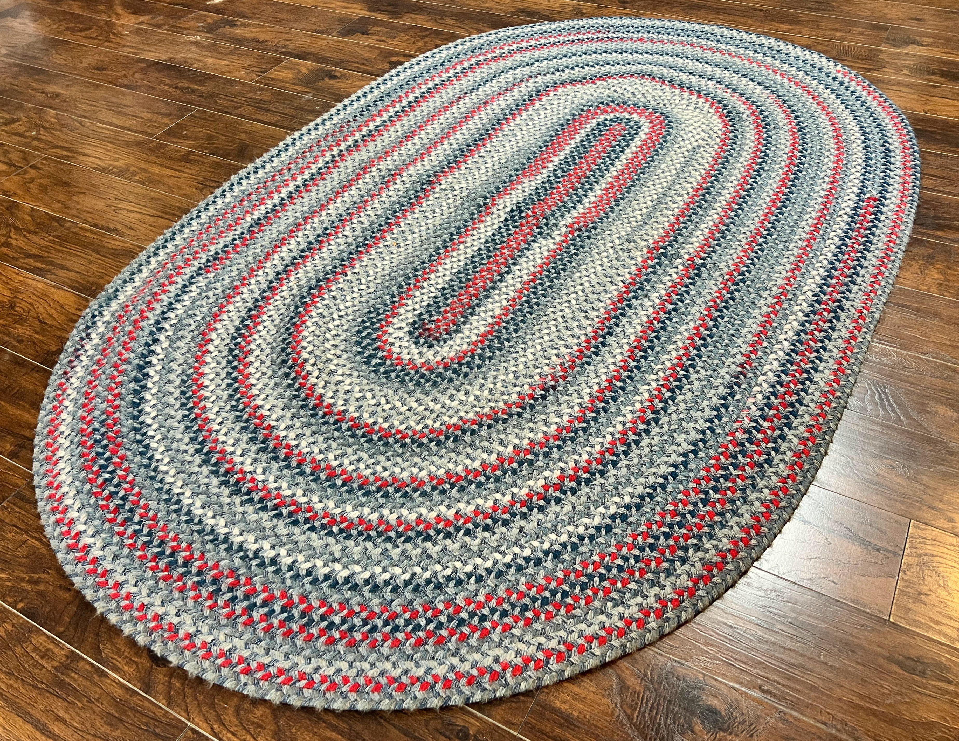 American Oval Braided Rug 5x8, Vintage Multicolor Handmade Wool 5 x 8 Carpet - Jewel Rugs