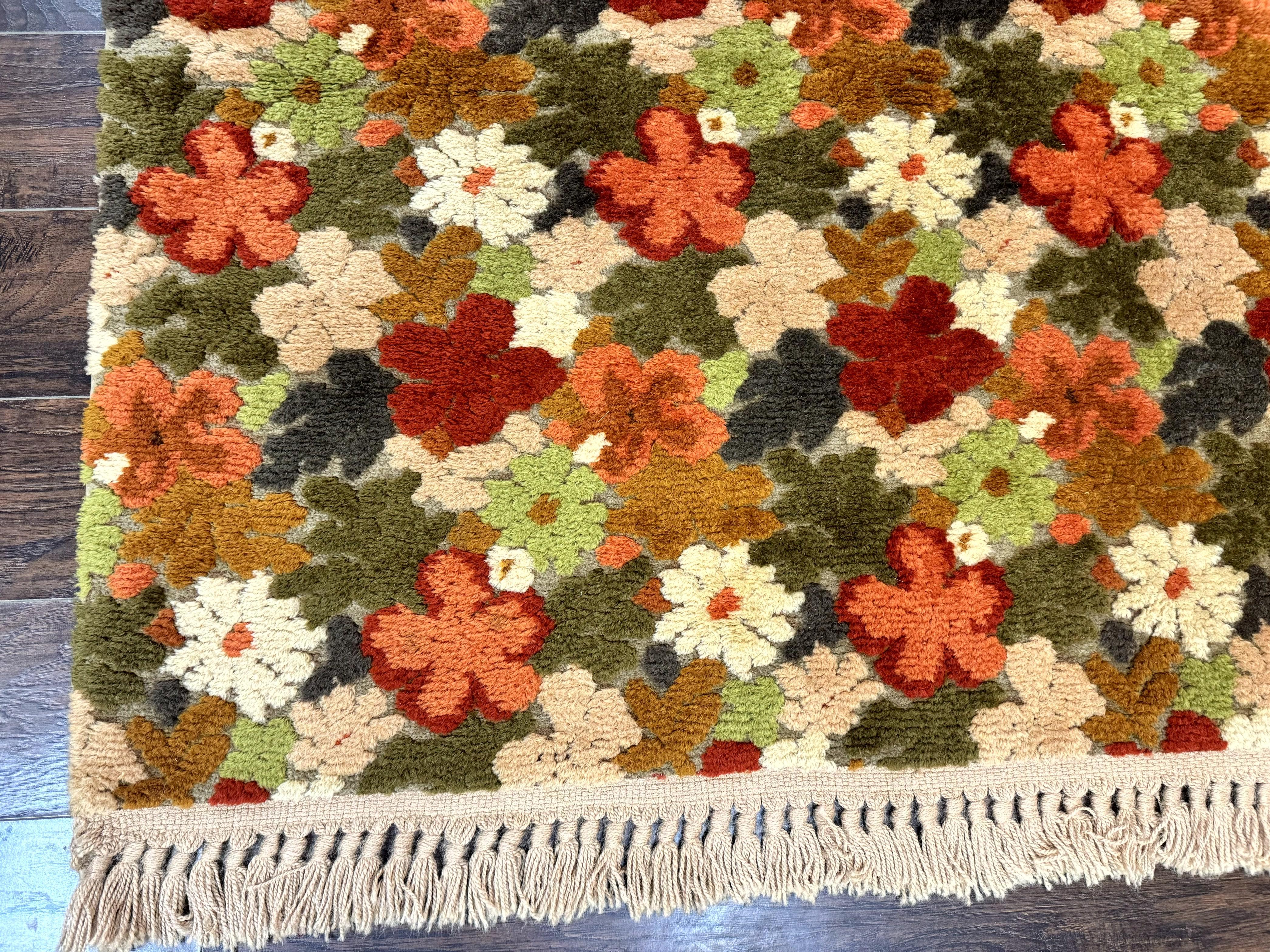 Floral Rug 6x9, Orange Green Beige, Vintage, Wool - Jewel Rugs