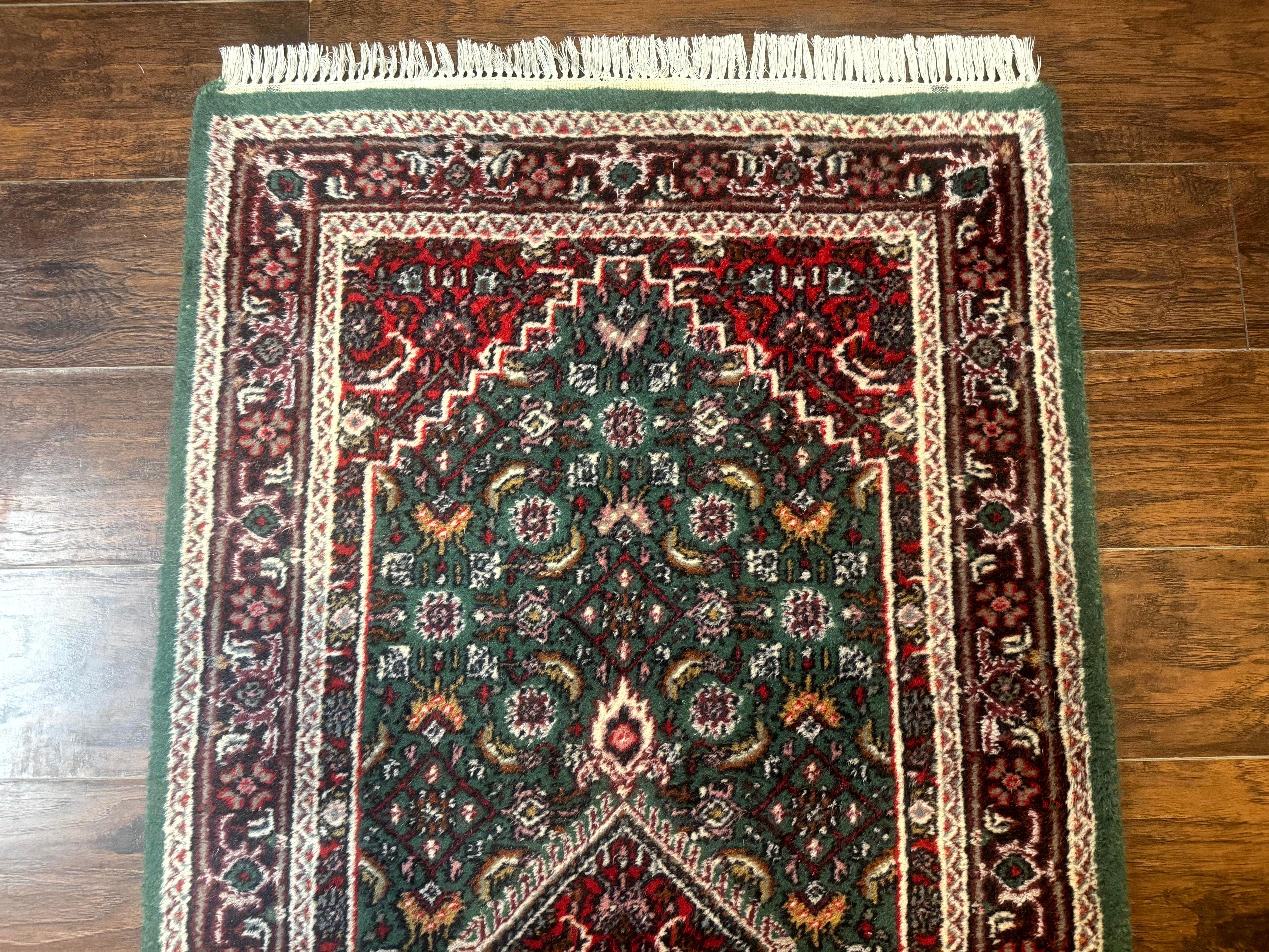 Green Indo Persian Bidjar Runner Rug 3x10, Green and Red - Jewel Rugs