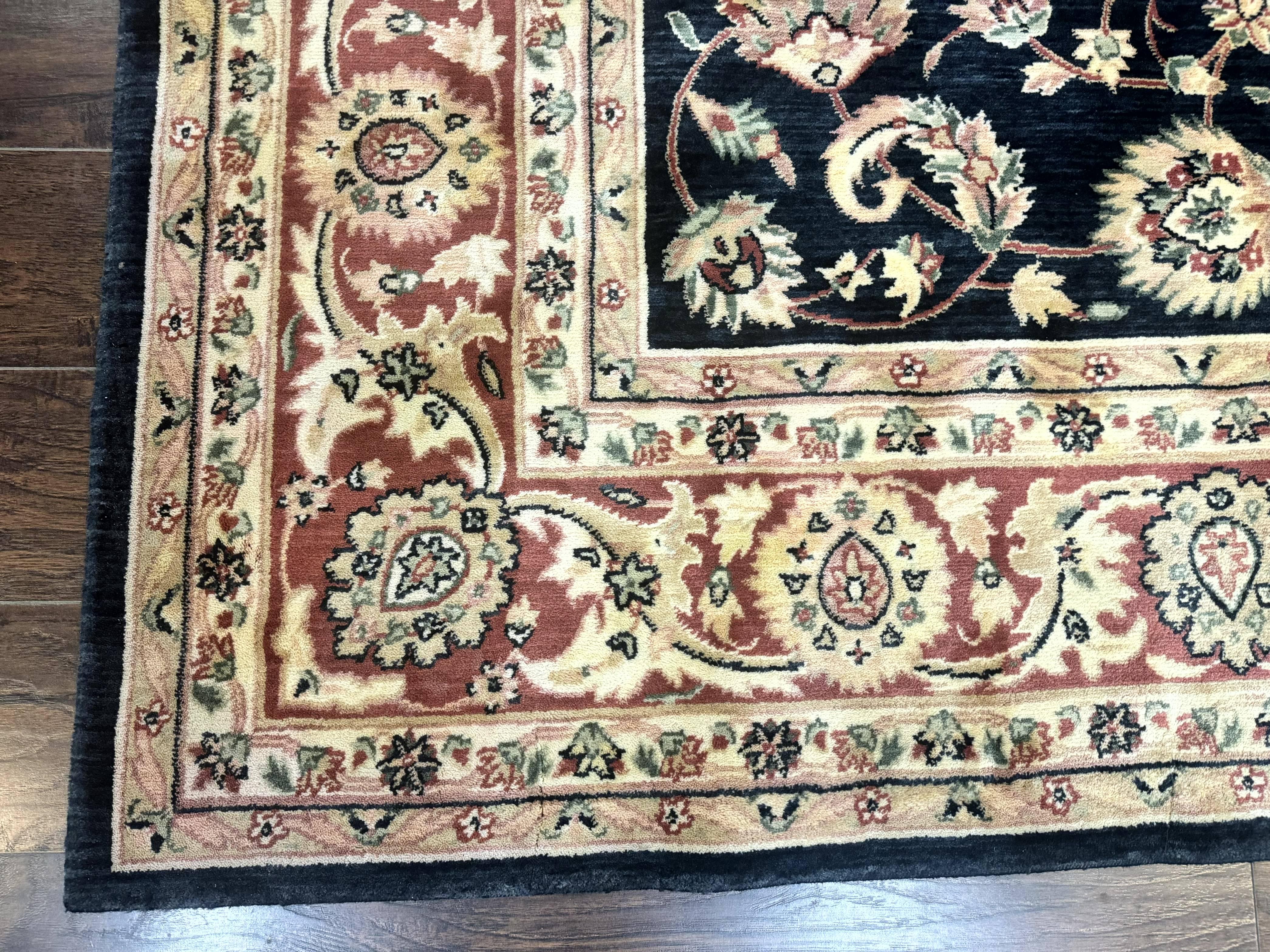 Vintage Oriental Rug 8x11, Floral Persian Design Carpet, Turkish Power Loomed Rug, Navy Blue Red Cream - Jewel Rugs