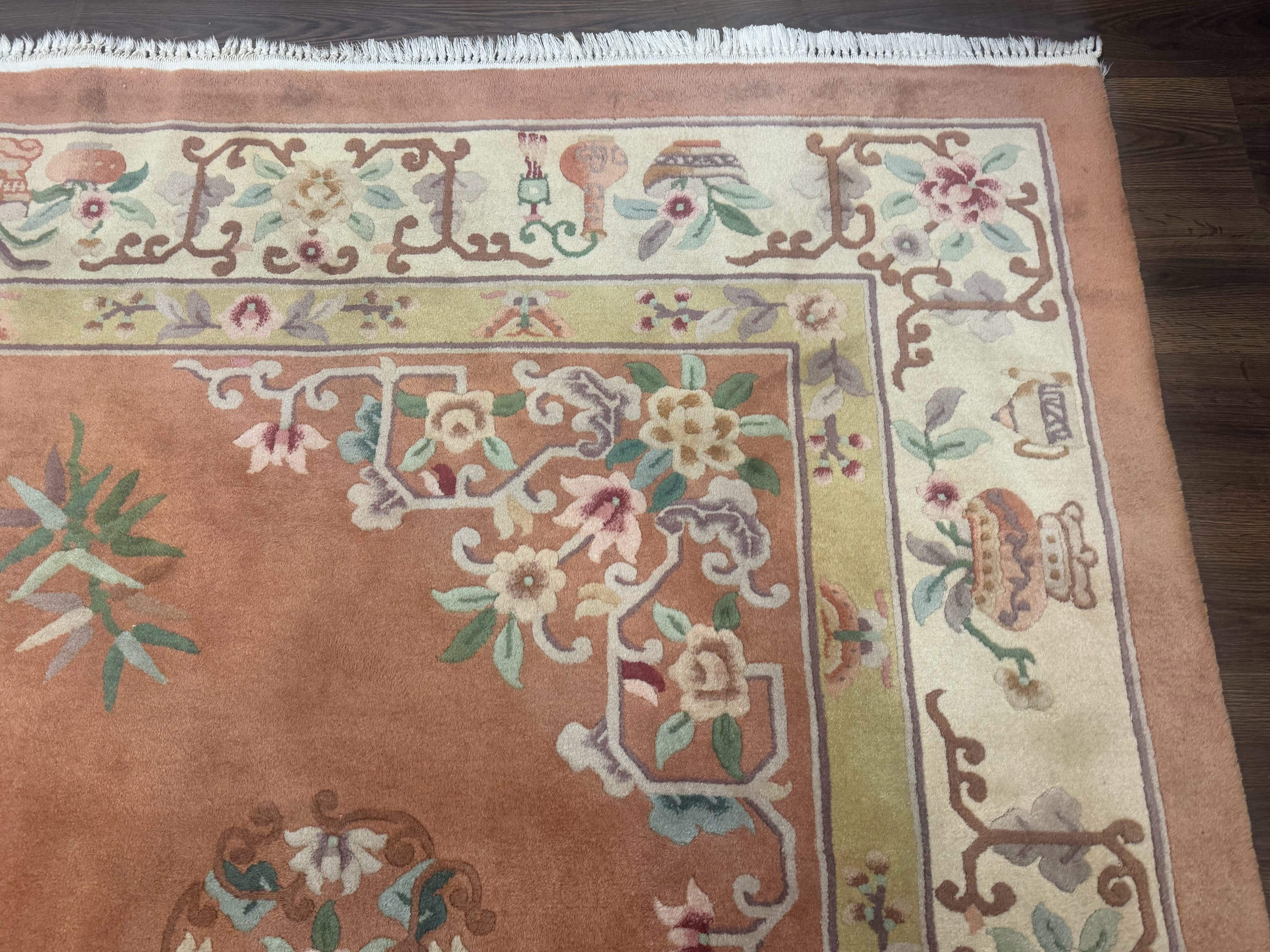 Chinese Wool Rug 9x12 – Apricot-Peach, Hand-Knotted Wool Vintage 90 Line Carpet - Jewel Rugs