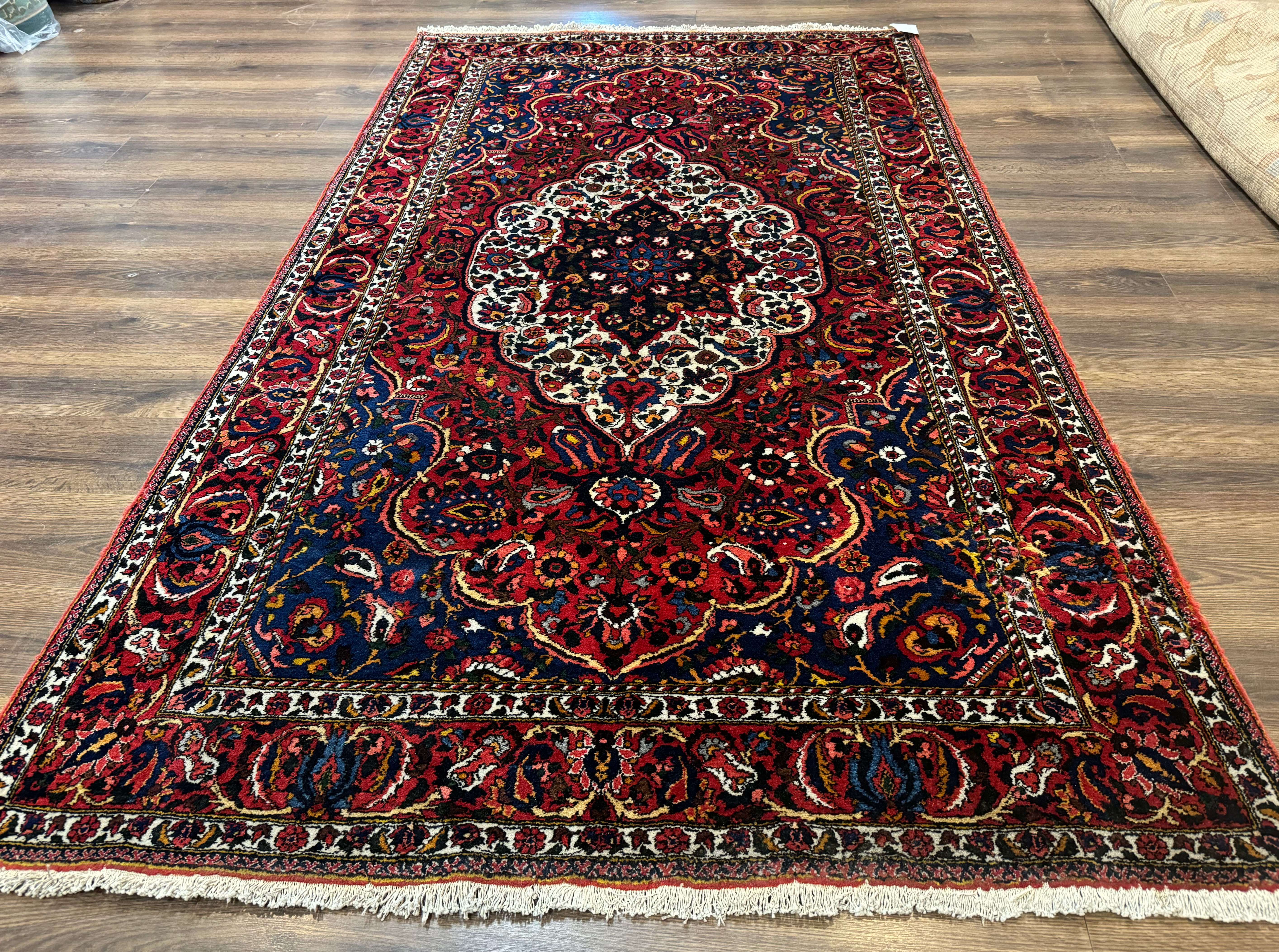 Persian Tribal Rug 5x9, Bakhtiyari Chalshotor Carpet, Medallion, Red Ivory Navy Blue - Jewel Rugs