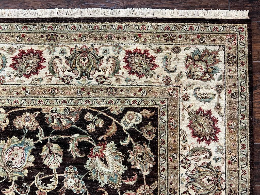 Indo Persian Rug 9x12, Vintage Indian Oriental Carpet 9 x 12 ft, Brown and Cream Hand Knotted Area Rug, Floral Allover Wool Traditional Rug - Jewel Rugs