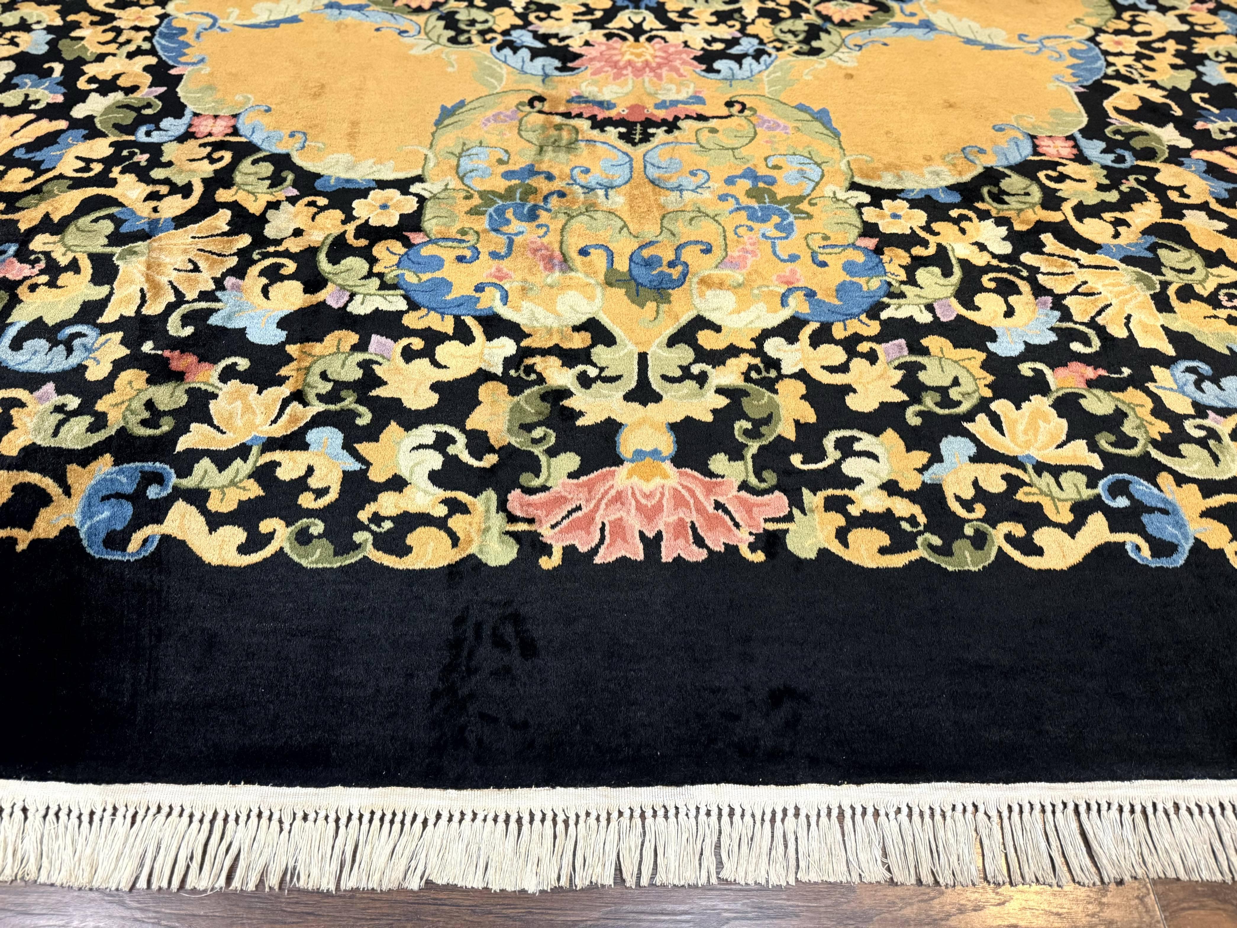 Antique Chinese Peking Rug 12.6 x 14.9, Palace Size Asian Oriental Carpet, Art Deco Rug, Rare - Jewel Rugs