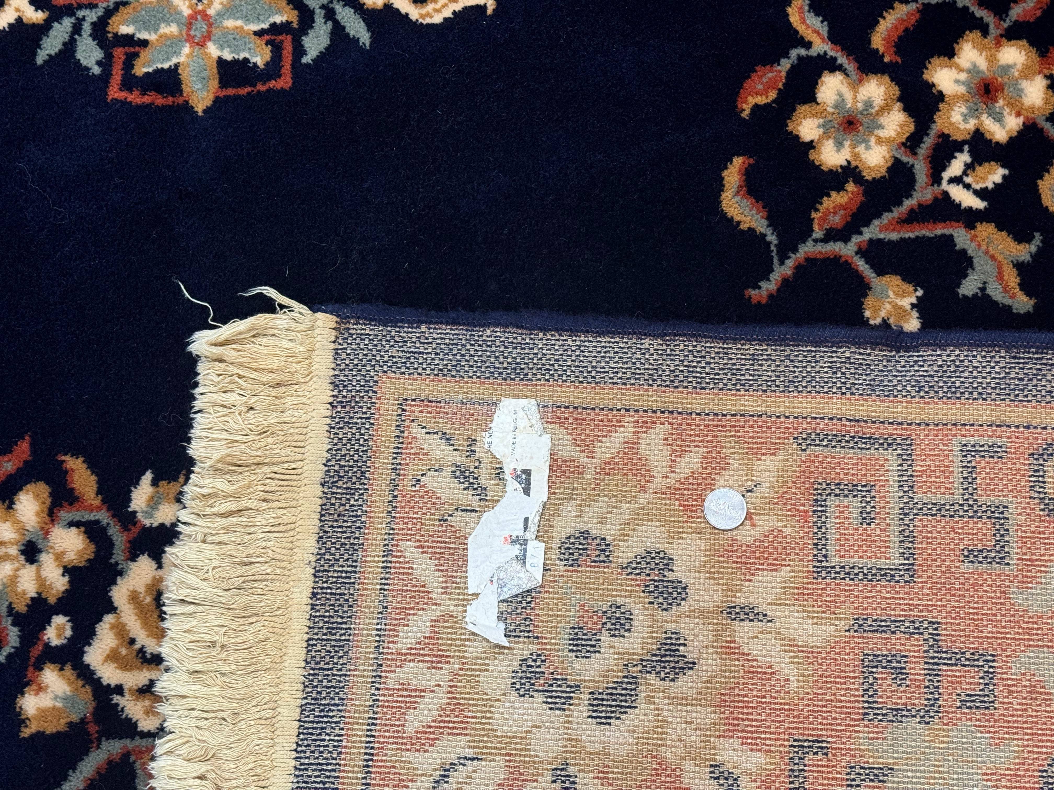 Chinese Wool Rug 8x11, Navy Blue and Terracotta, Floral, Couristan Belgium Power Loomed Carpet - Jewel Rugs