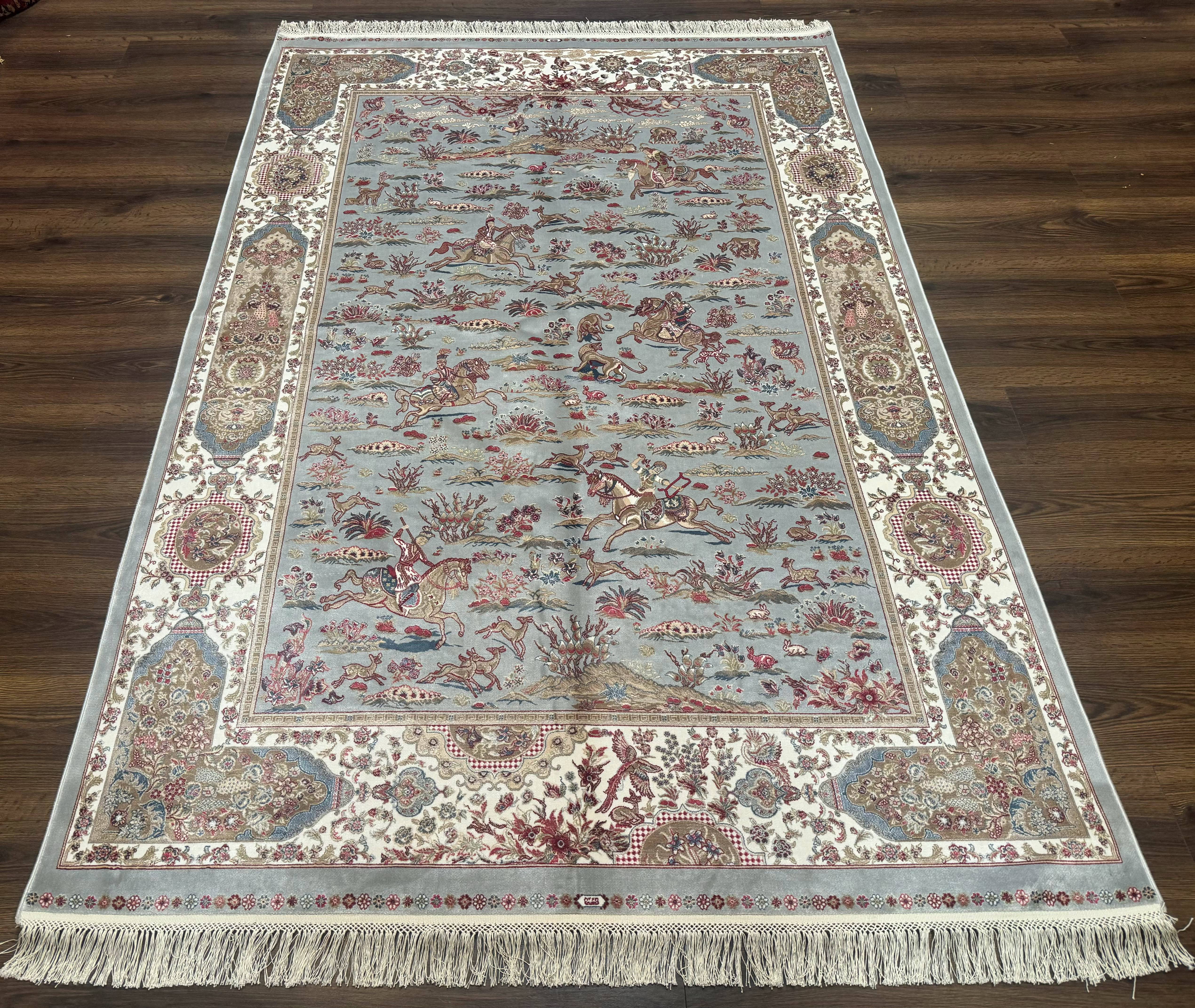 Turkish Silk Rug 5x7, Hunting Design, Animal Pictorials, Bamboo Silk - Jewel Rugs