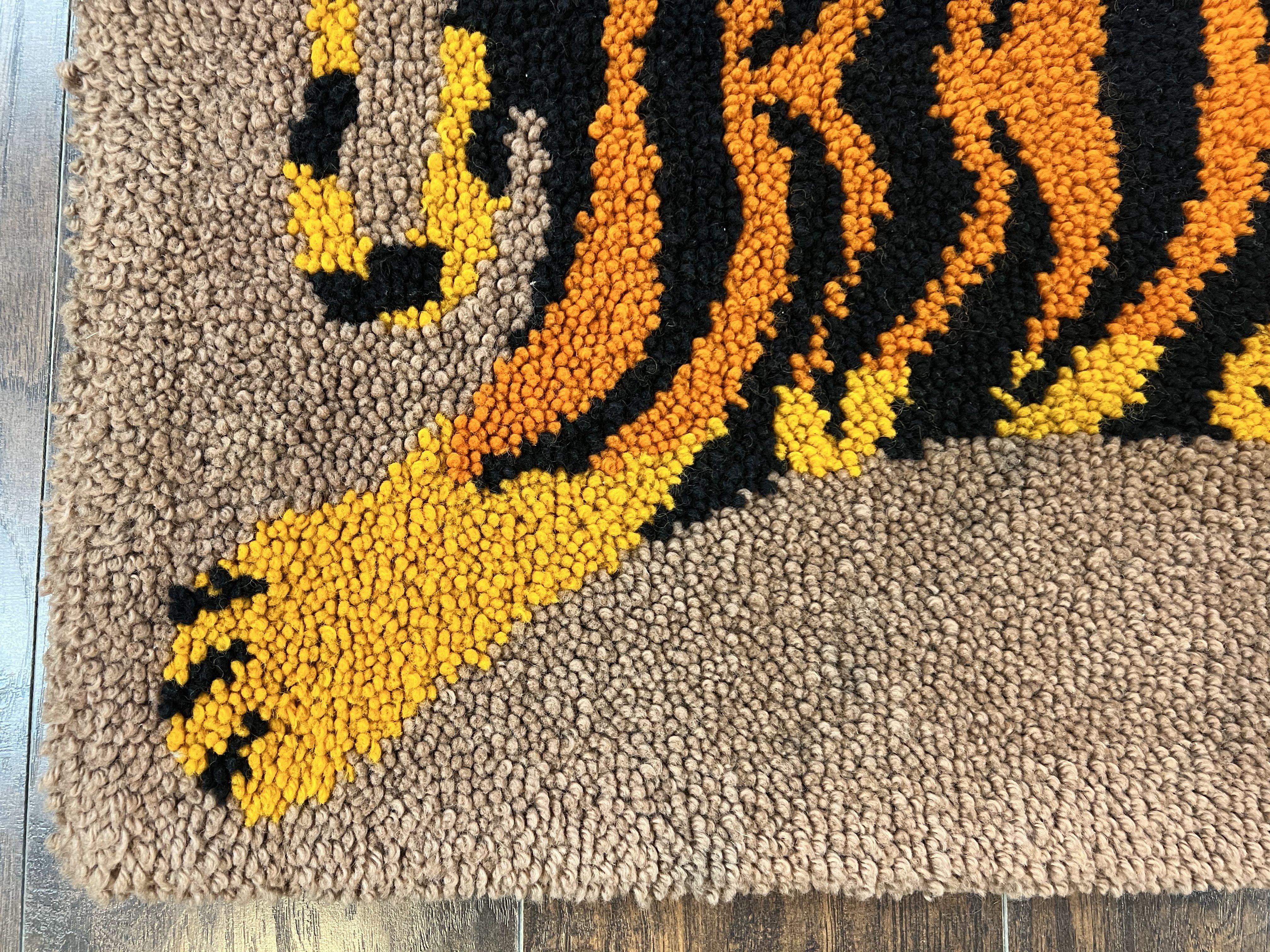 Small Hooked Rug 2x3, Tibetan Tiger Design, Wool, Unique Hooked Rug, Vintage - Jewel Rugs