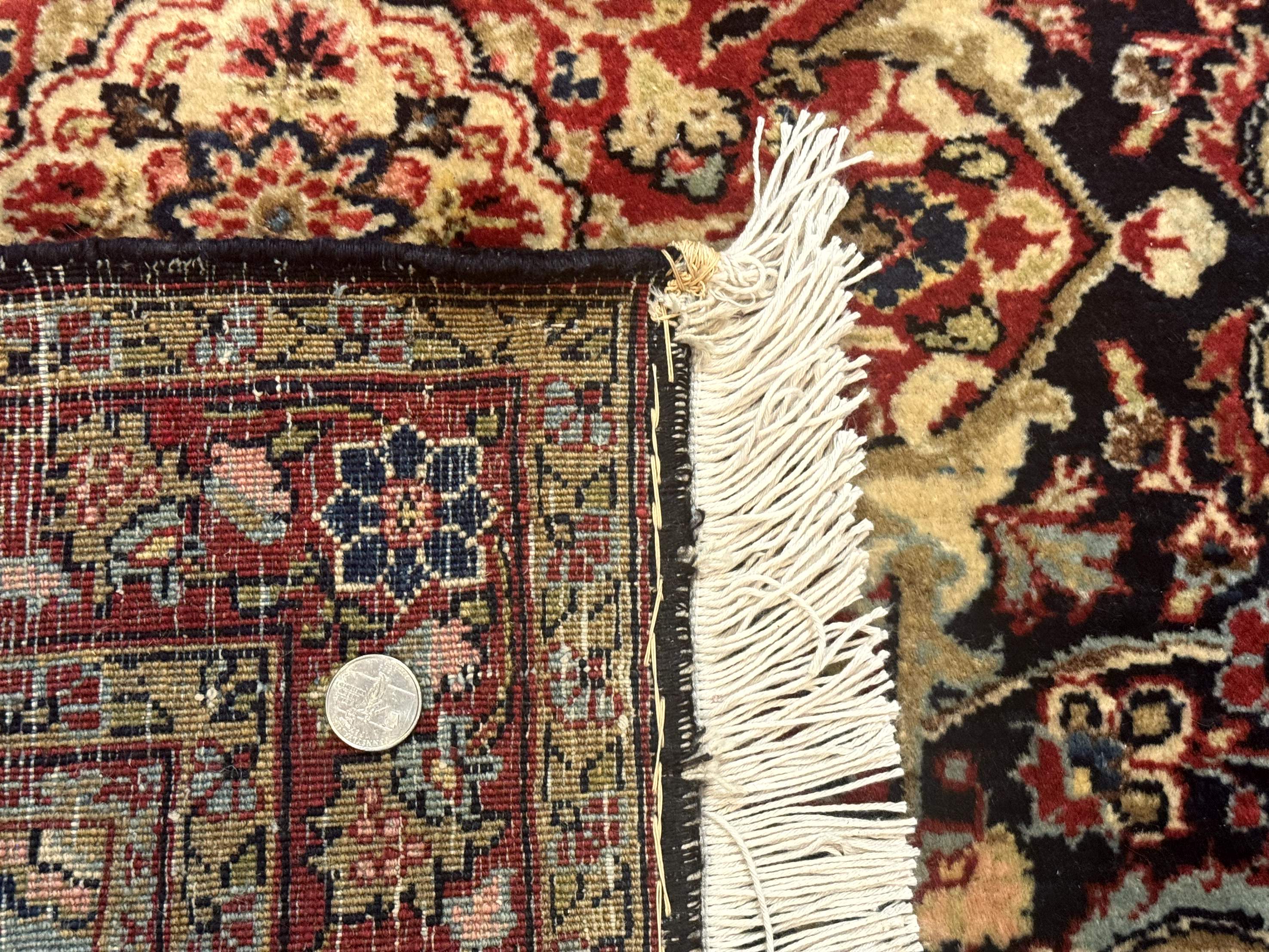 Antique Persian Sarouk Rug 4x5, Dark Blue and Red, Floral Medallion, Fine - Jewel Rugs