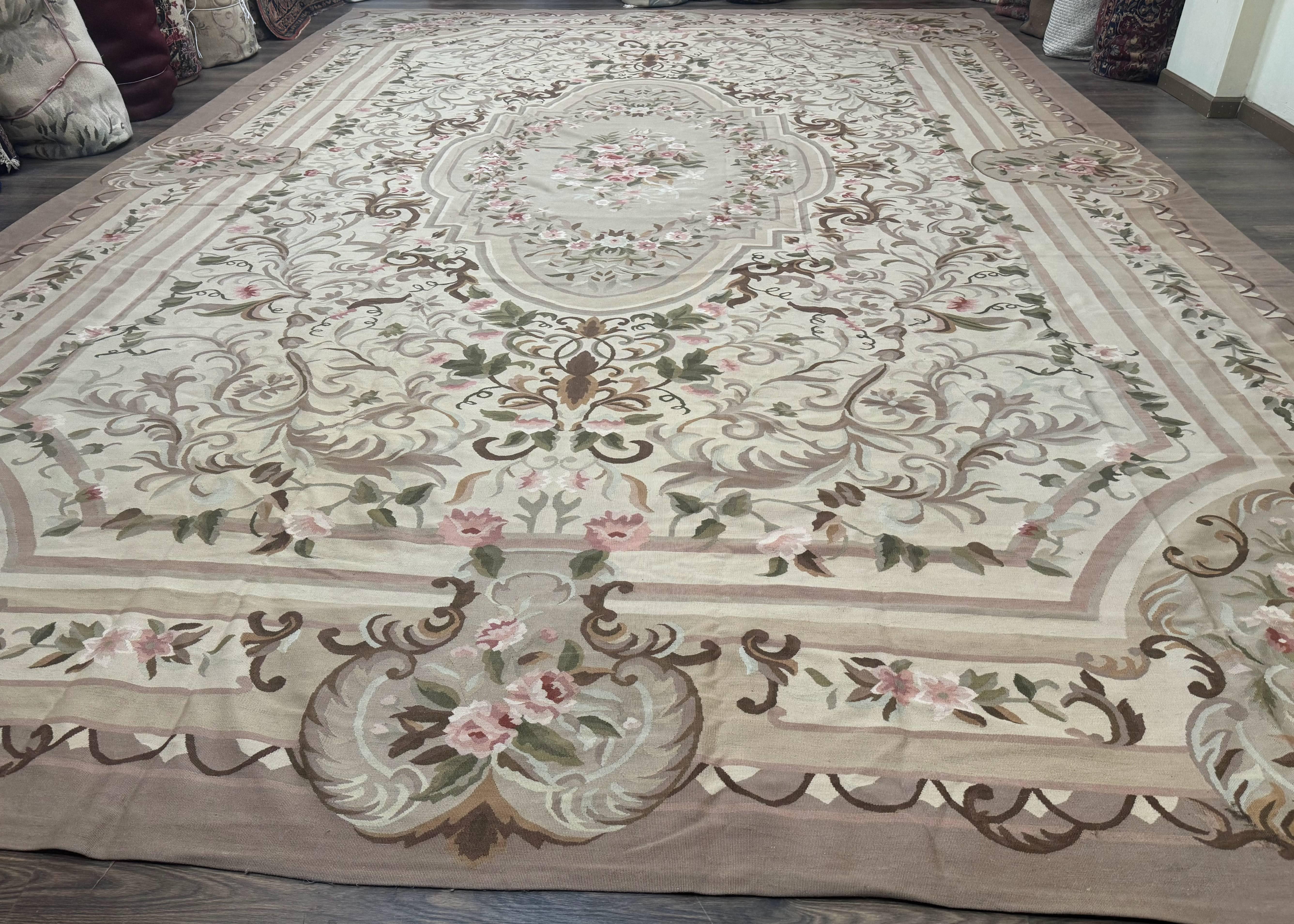 Palace Sized Aubusson Rug 13 x 20, Flatweave Aubusson Weave, Oversized Rug, European French Elegant Design - Jewel Rugs