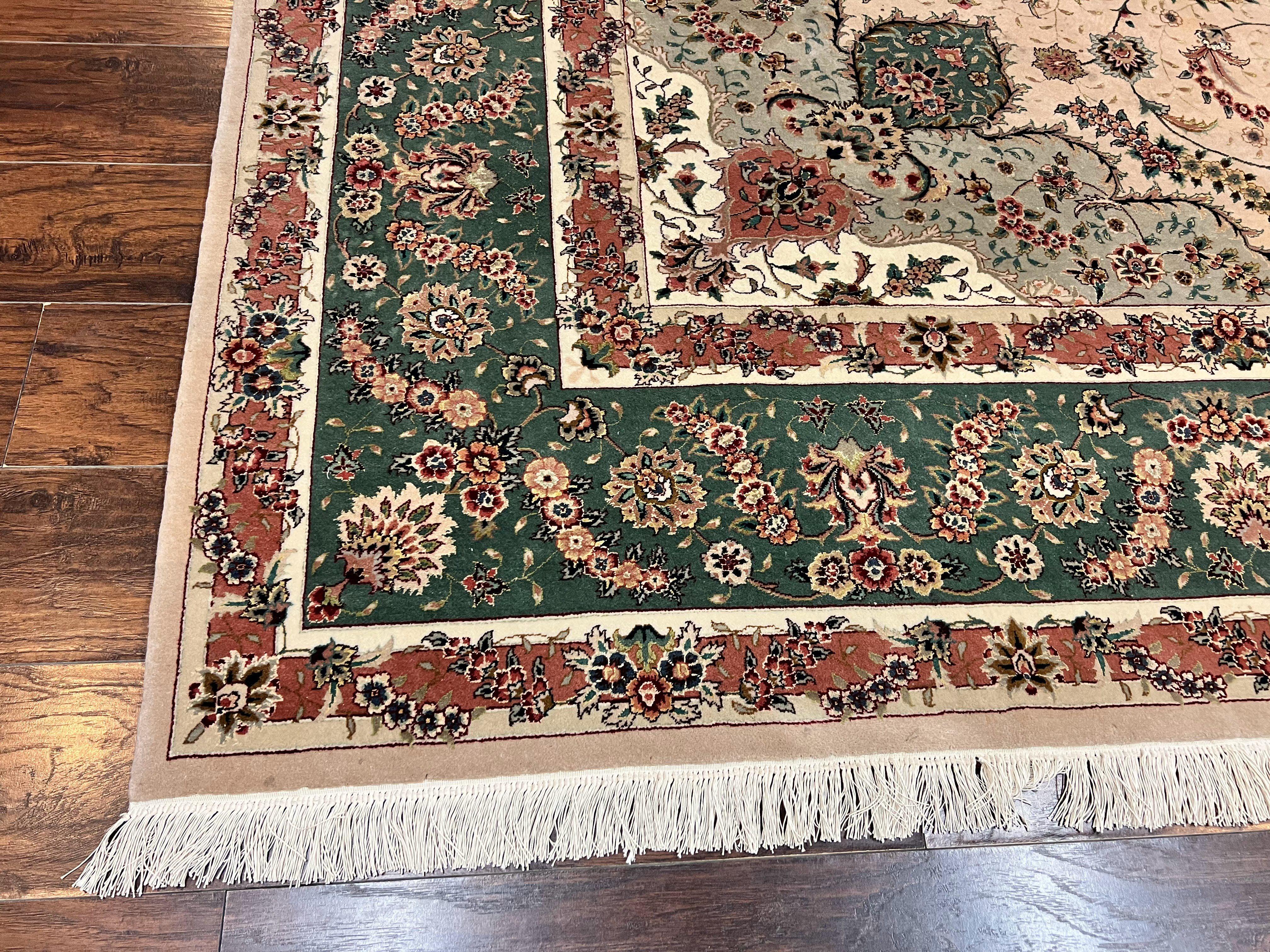 Magnificent Sino Persian Rug 10x14, Wool & Silk Highlights Vintage Hand Knotted Oriental Carpet, Floral Medallion Rug, Very Fine - Jewel Rugs