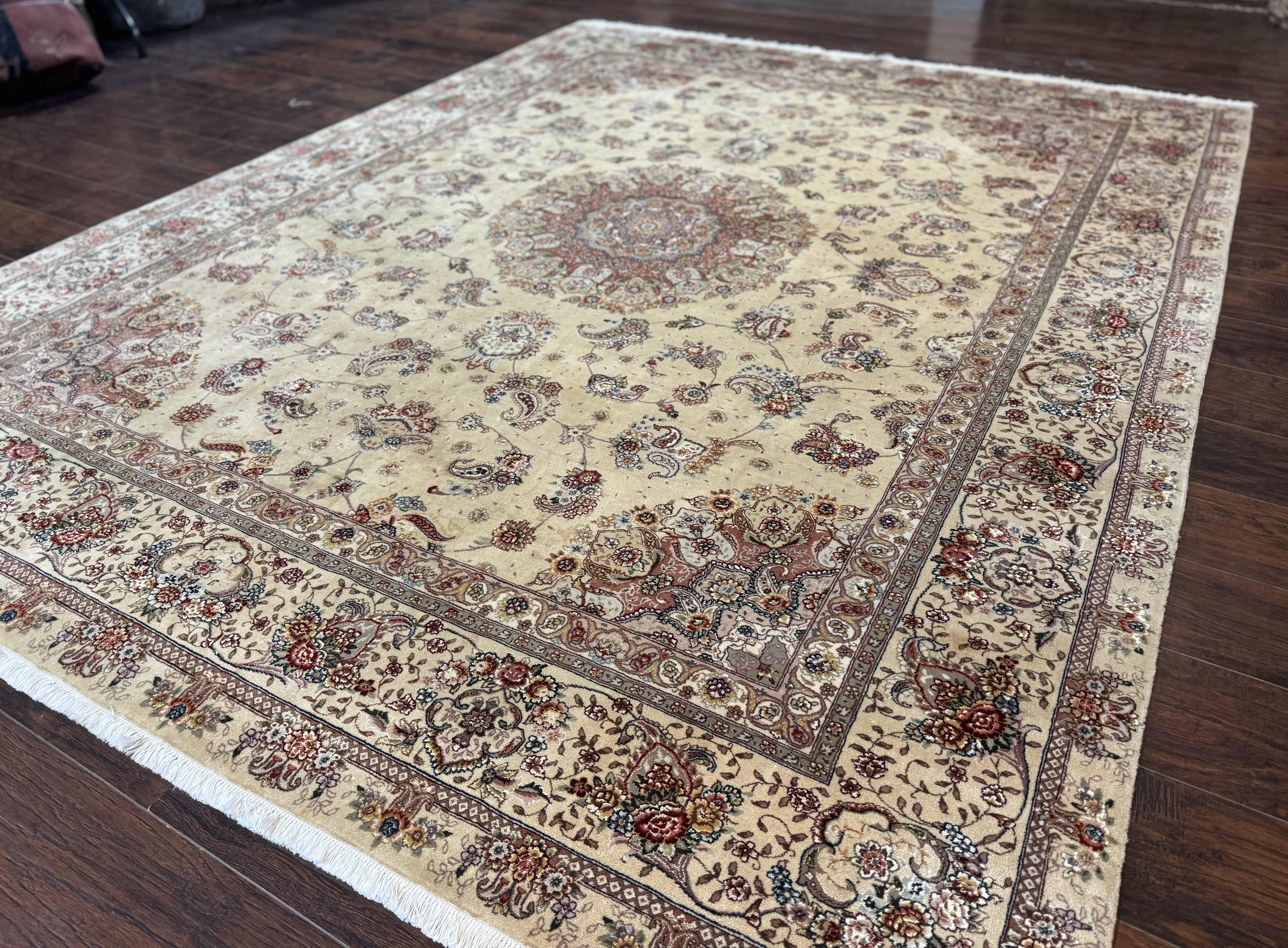 Sino Persian Rug 8x10, Wool and Silk Highlights, 290 KPSI, Floral Medallion - Jewel Rugs
