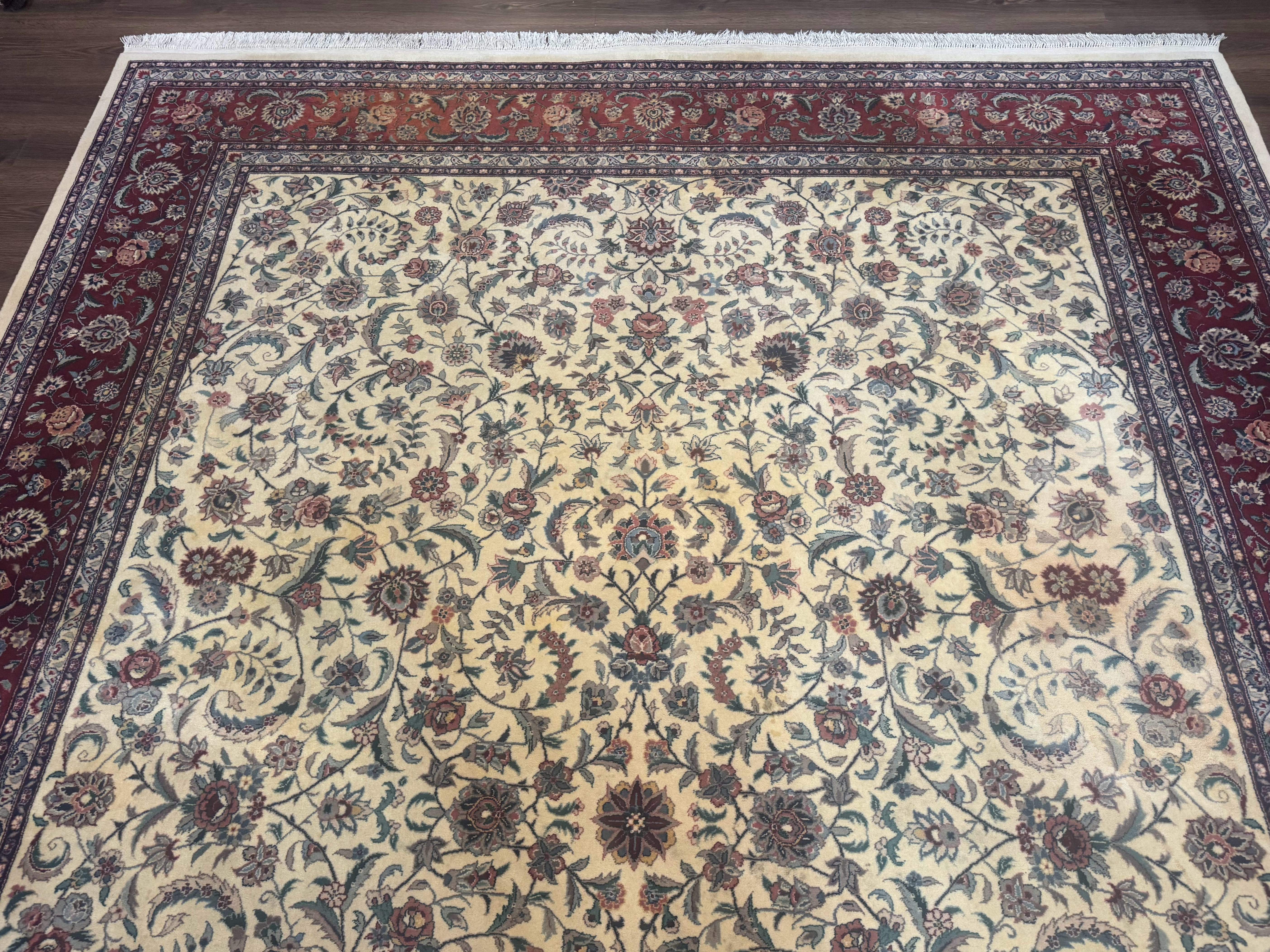 Pak Persian Rug 9x12 – Ivory and Maroon, Hand-Knotted Wool Carpet - Jewel Rugs