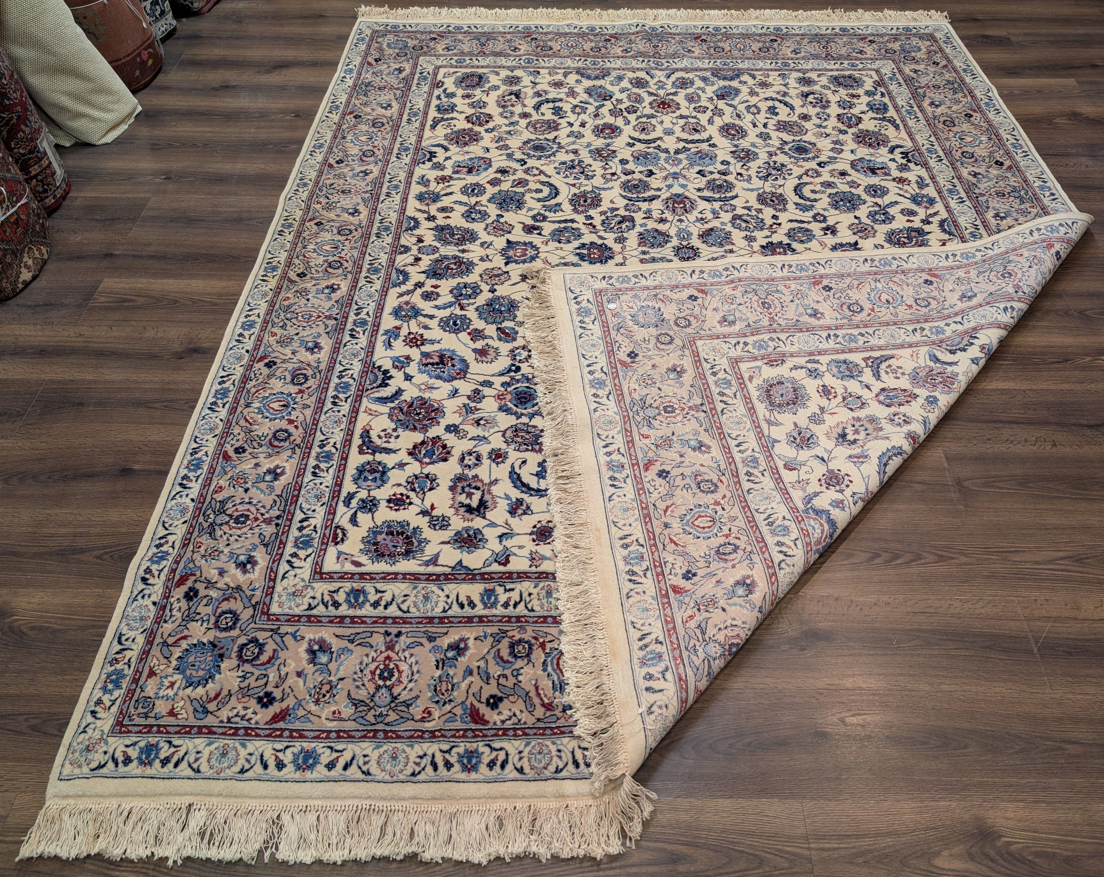 Sino Persian Rug 8x10, Ivory and Blue, Fine Hand Knotted Traditional Oriental Carpet 210 KPSI - Jewel Rugs