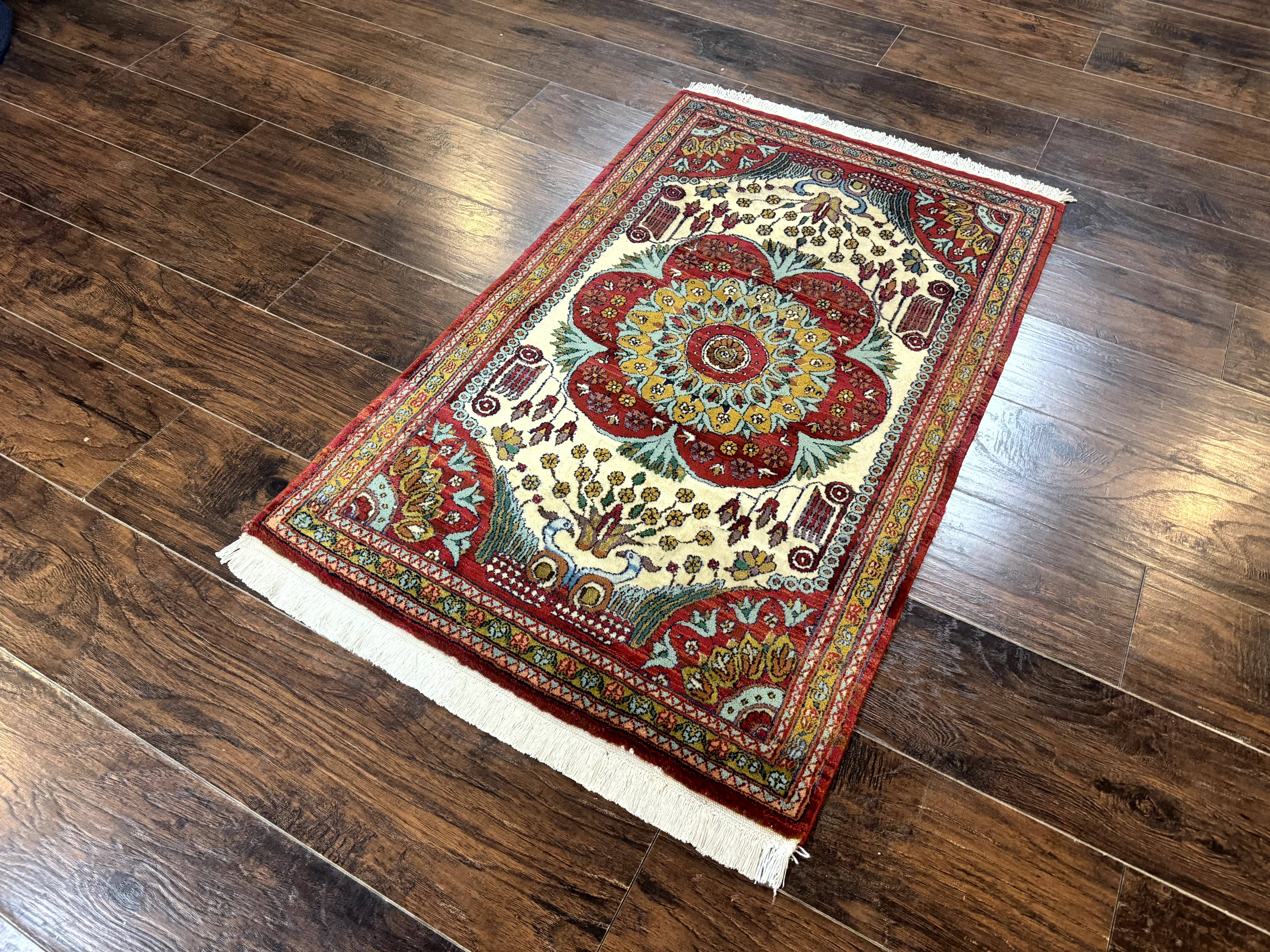 Persian Bijar Rug 2.6 x 4, Antique Carpet, Brick Red and Ivory - Jewel Rugs