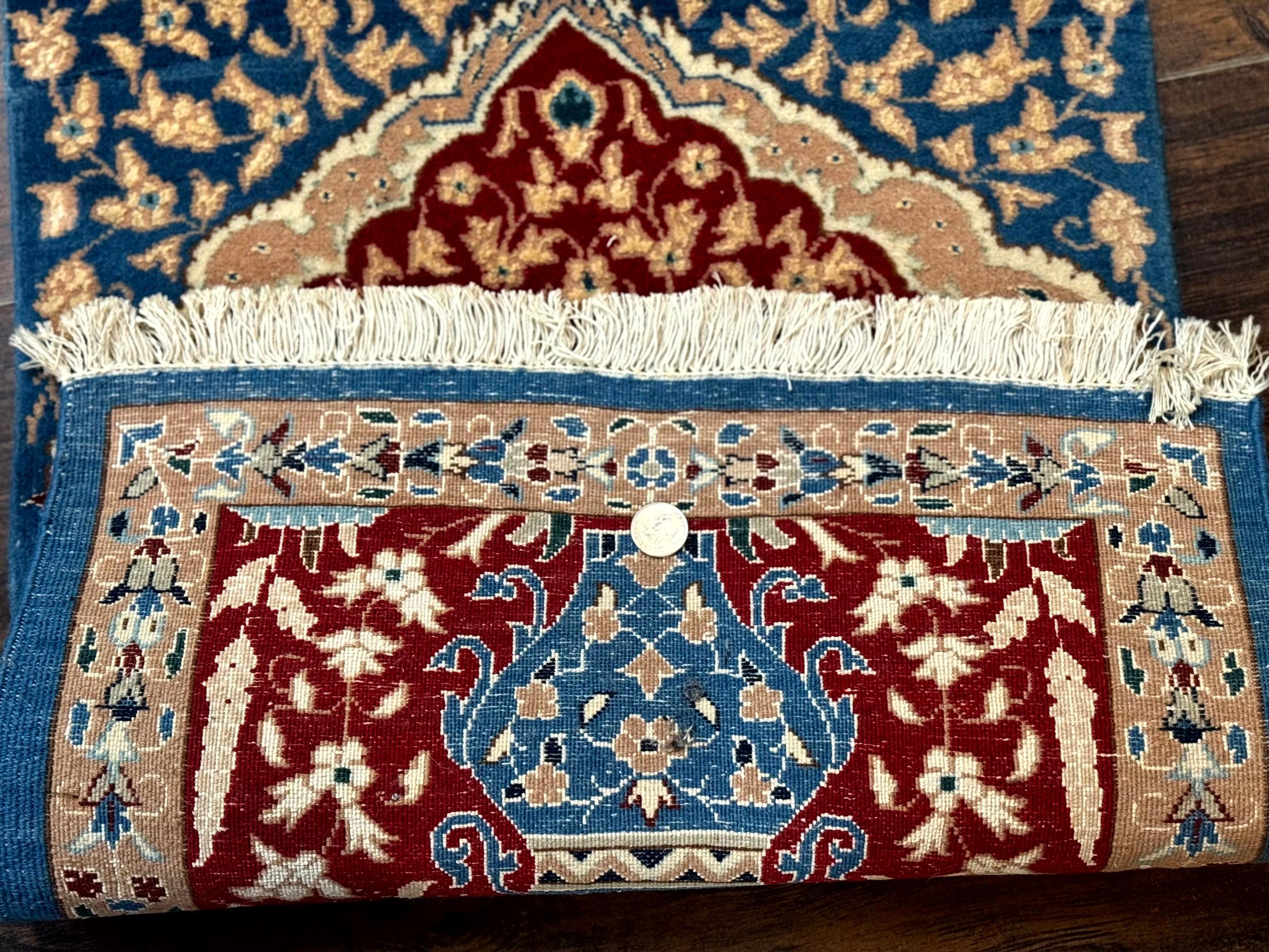 Small Persian Nain Rug, Persian Vase Tree of Life Design, Red and Blue, Very Fine 260 KPSI, Wool and Silk Highlights - Jewel Rugs