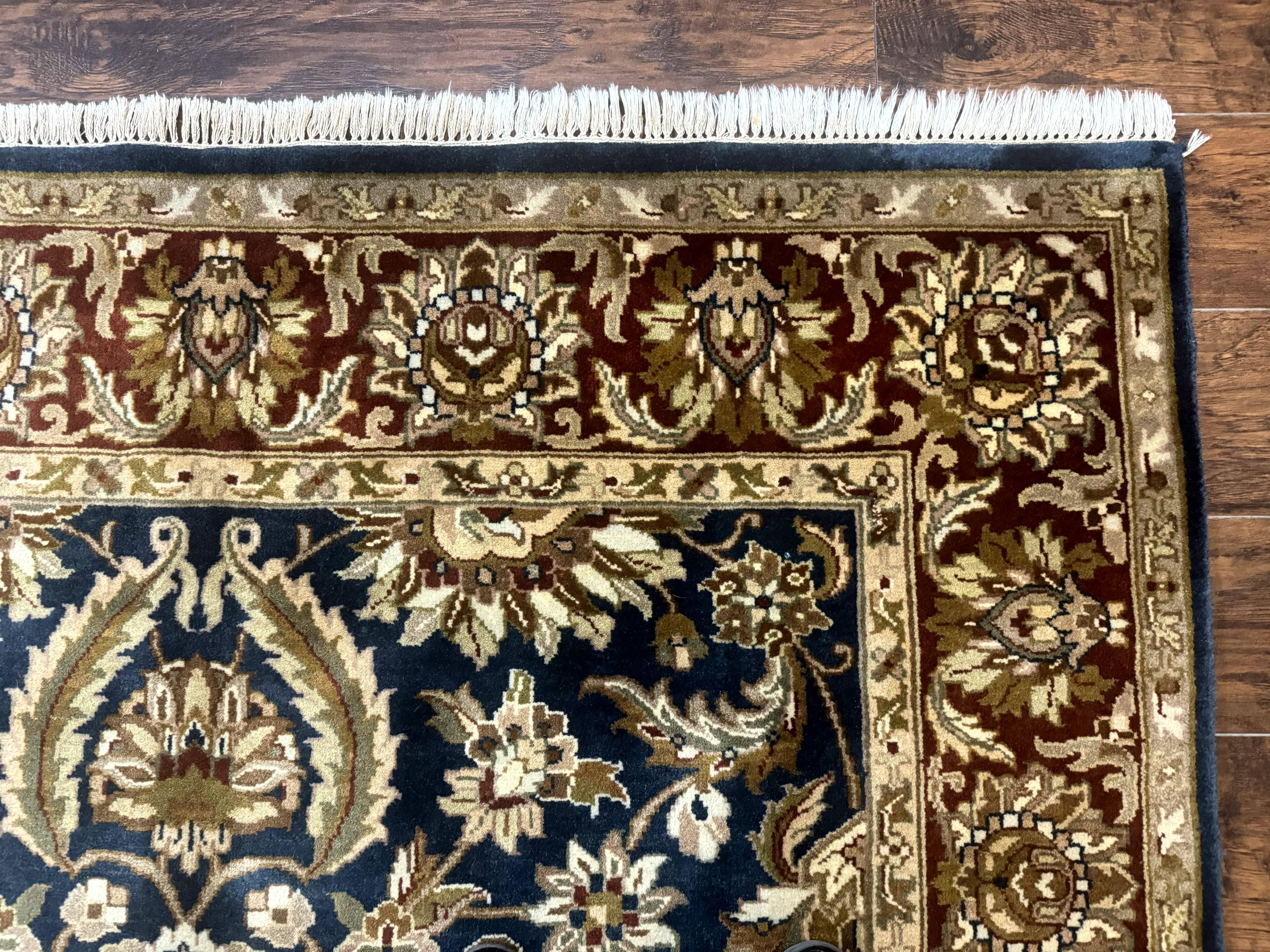 Indian Agra Rug 6x9, Floral, Traditional Rug, Dark Green Maroon Tan - Jewel Rugs