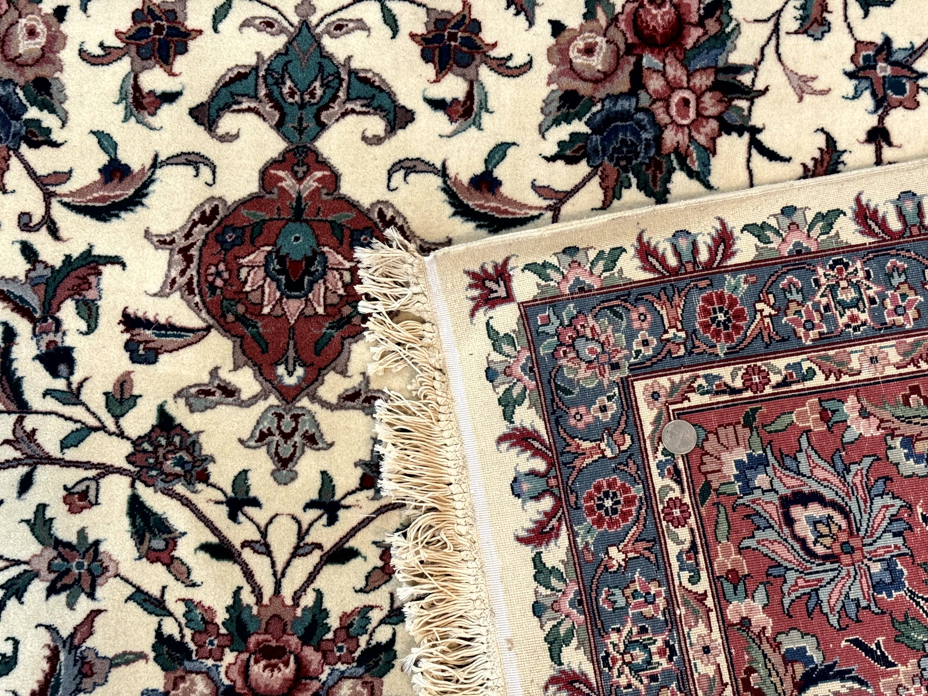 Sino Persian Rug 9x12, Fine 260 KPSI, Floral Medallion, Ivory and Rose-Red - Jewel Rugs