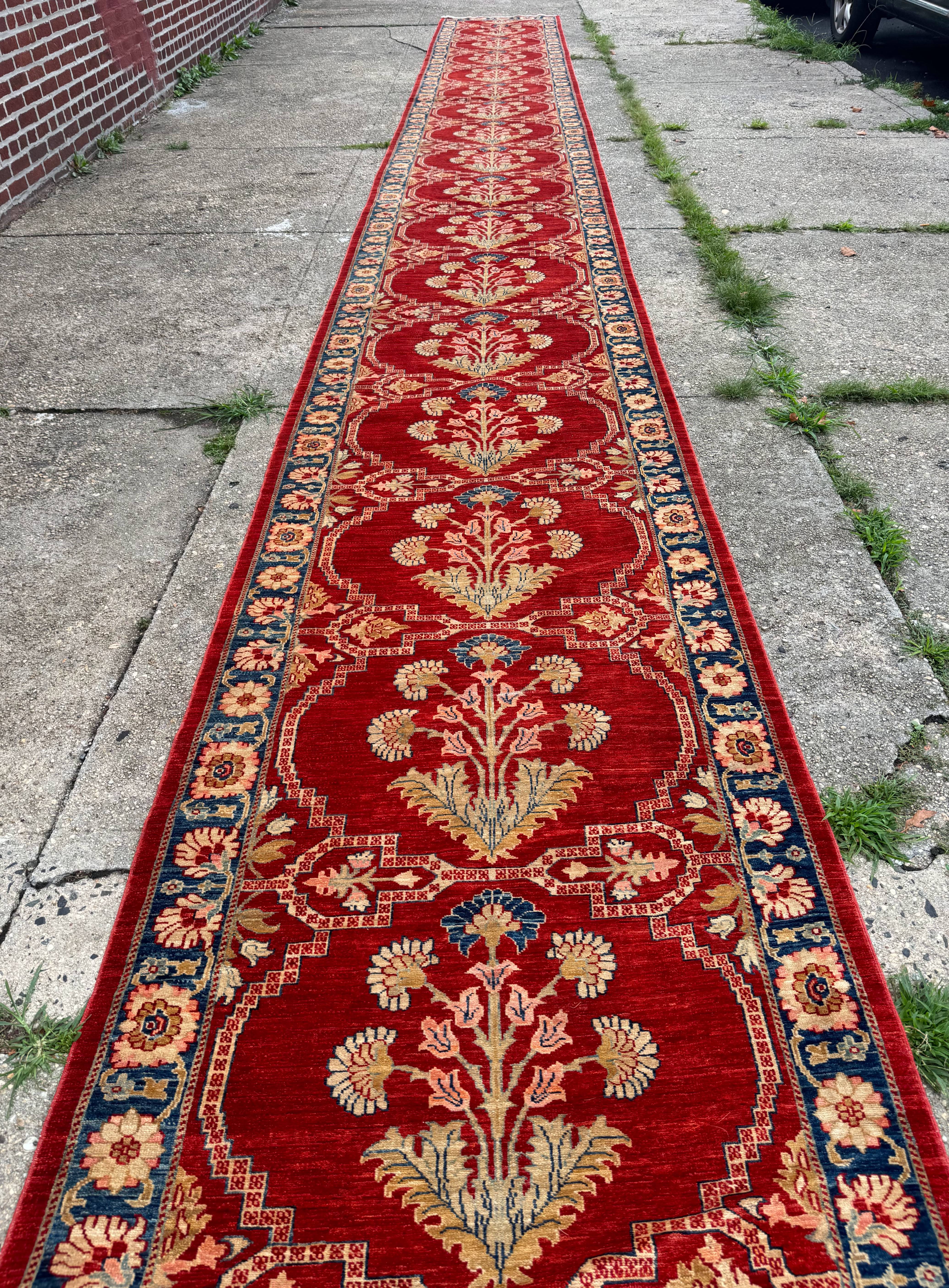 Rare Extra Long Runner Rug 3.7 x 39 ft, Handmade, Wool, Egyptian, Red, Floral, Custom Size - Jewel Rugs