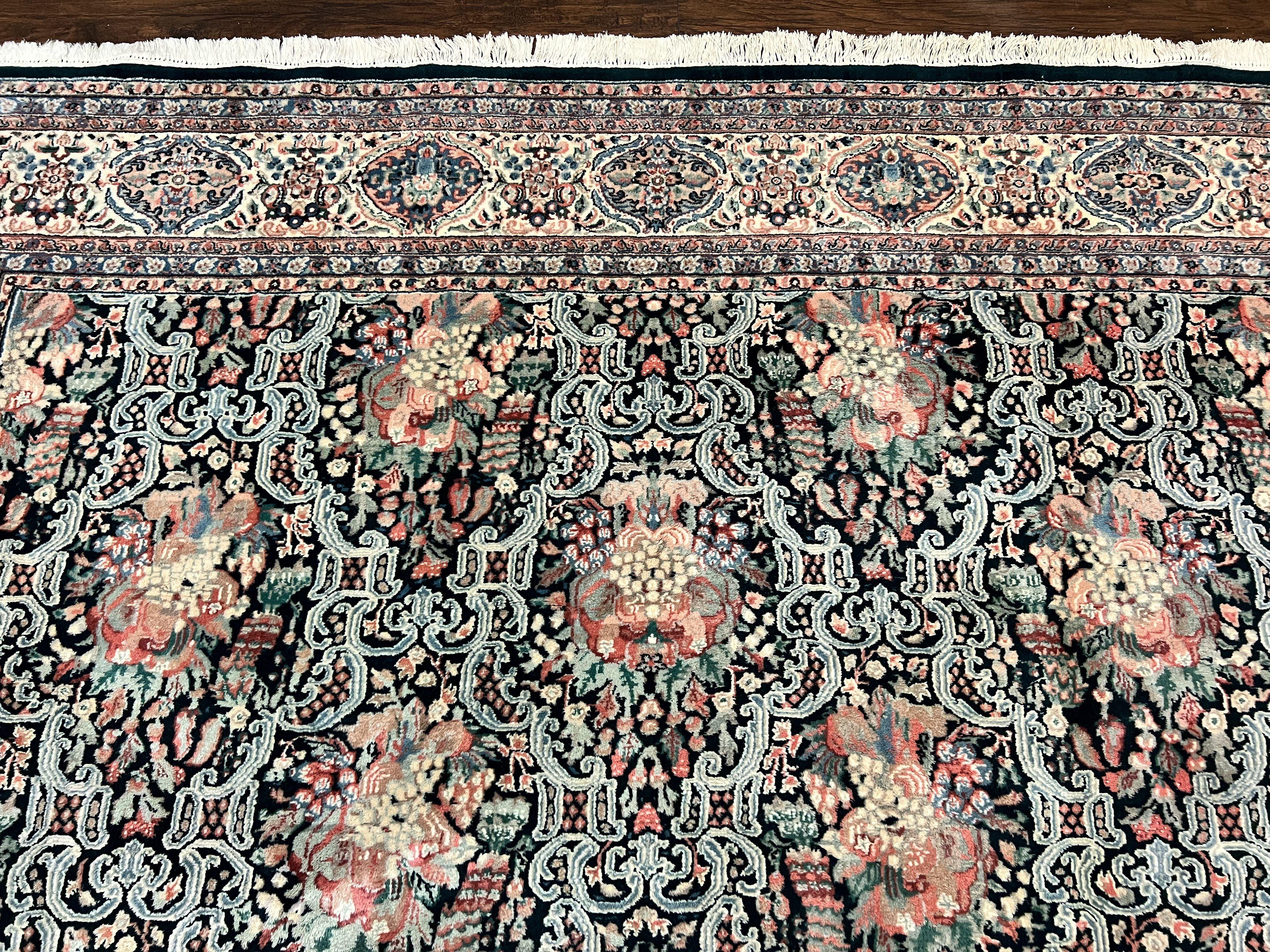 Indo Persian Rug 9x12, Kirman Carpet, Floral Bouquets, Wool Handmade Vintage Rug - Jewel Rugs