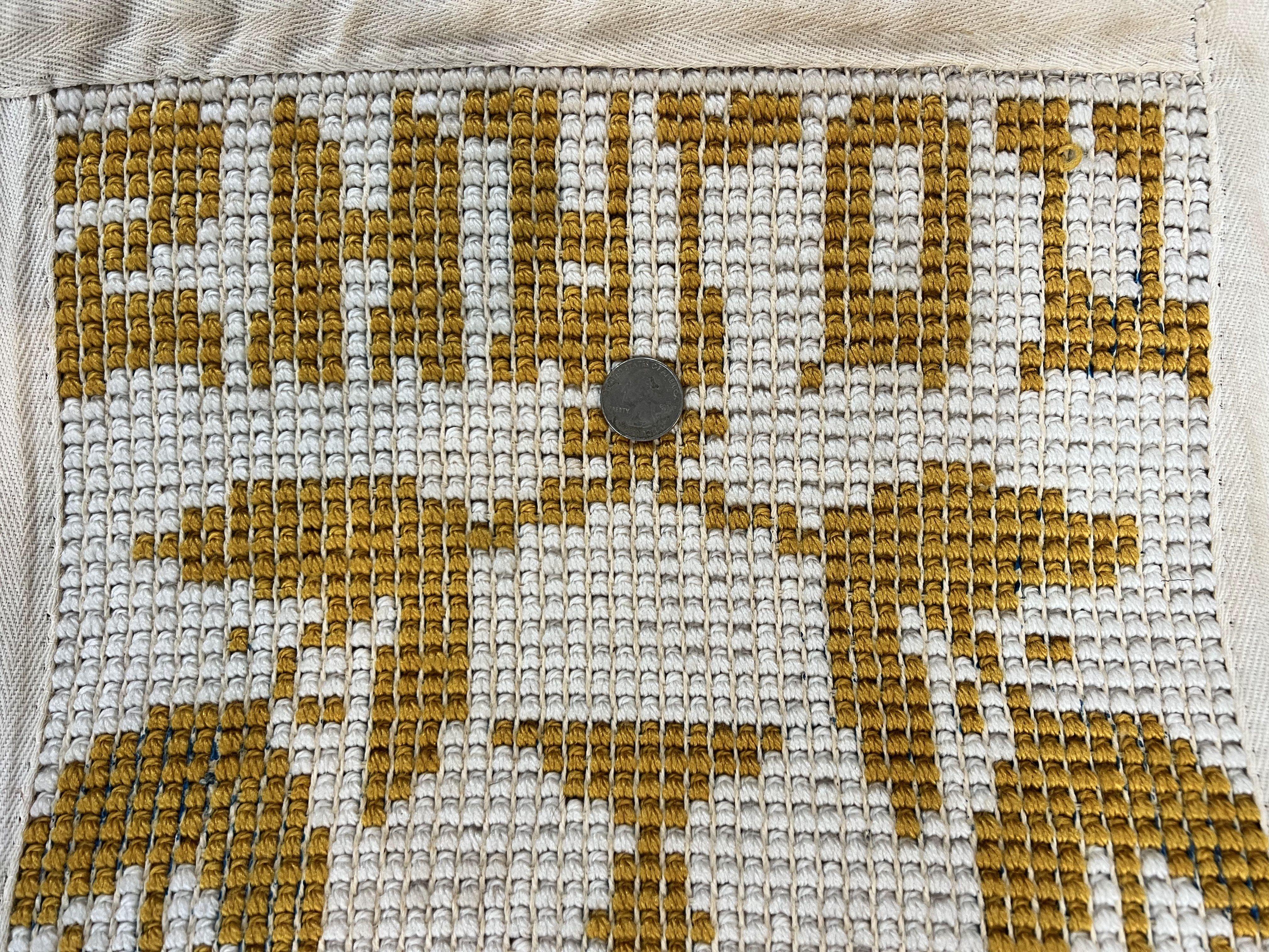 Unique Judaica Wall Hanging Rug 1.5 x 4, Shalom Menorah Jewish Star Kiddush Cup Chai Wall Hanging, Vintage, Wool, Ivory and Orange - Jewel Rugs