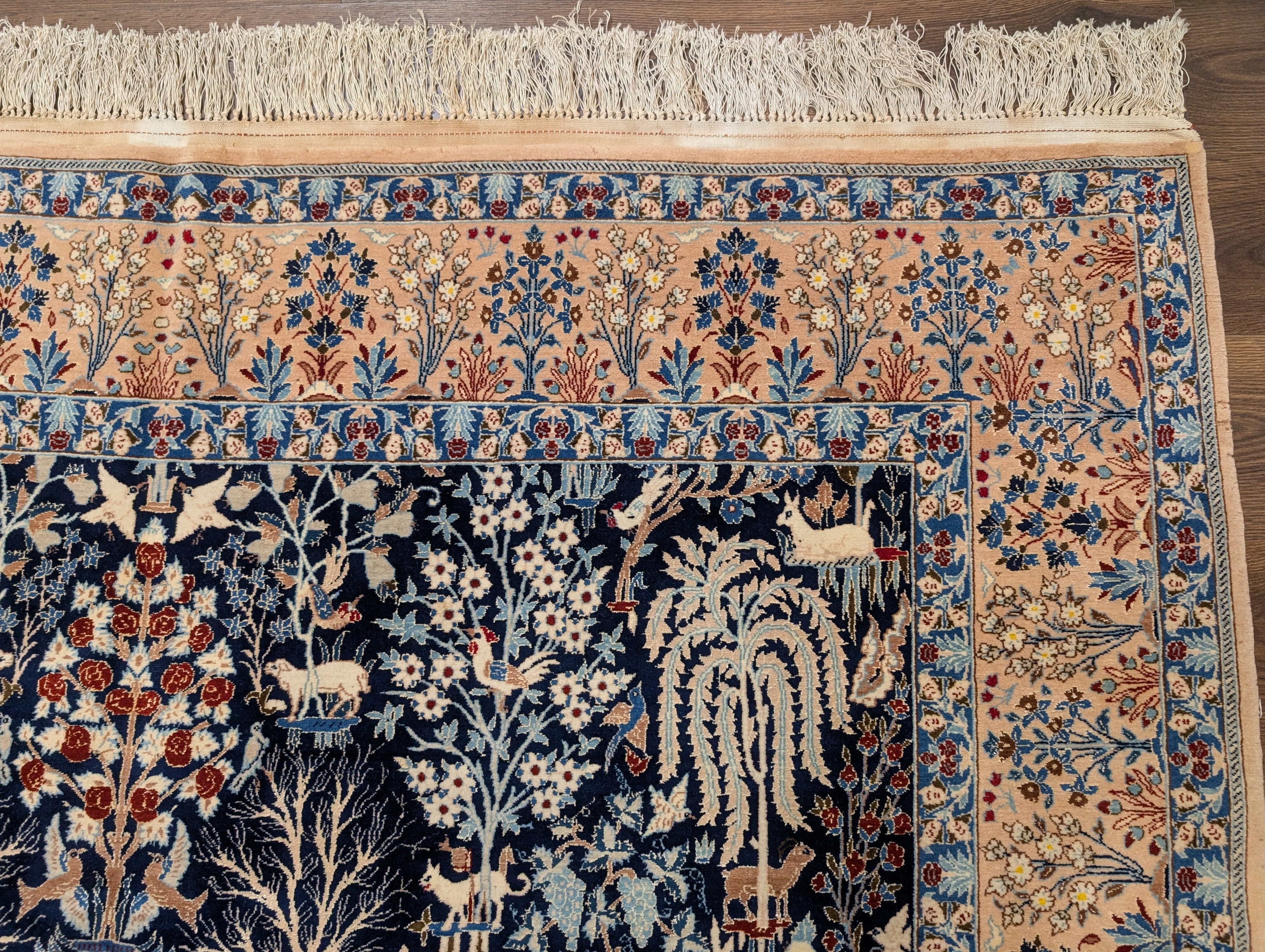 Persian Nain Rug 7x10, Rare Habibian Carpet, Tree of Life, Animal Pictorials, Wool & Silk Highlights, 380 KPSI - Jewel Rugs