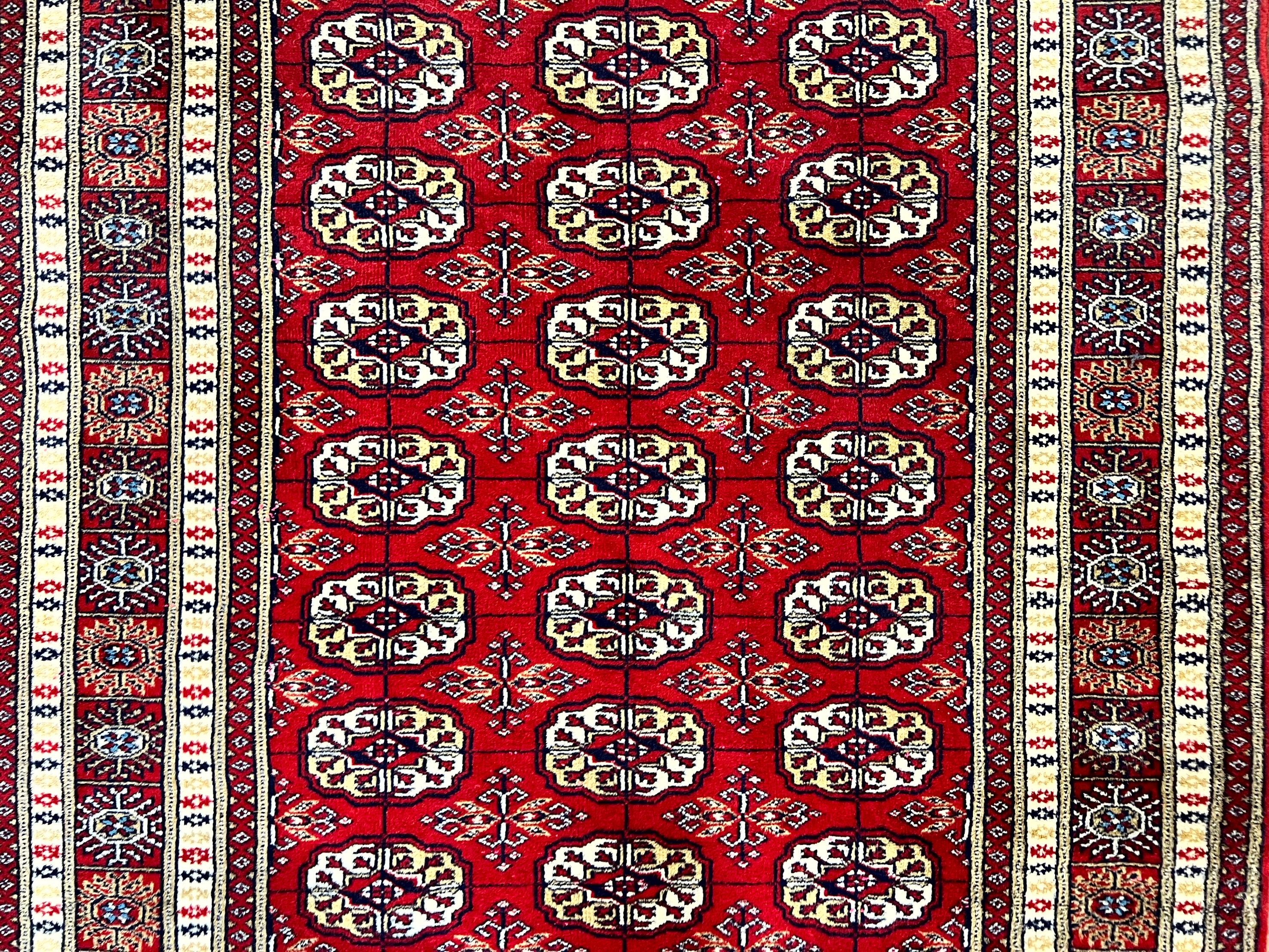 Pakistani Bokhara Rug 4x6, Red Turkoman Carpet, Finely Hand Knotted, Wool Vintage Rug - Jewel Rugs