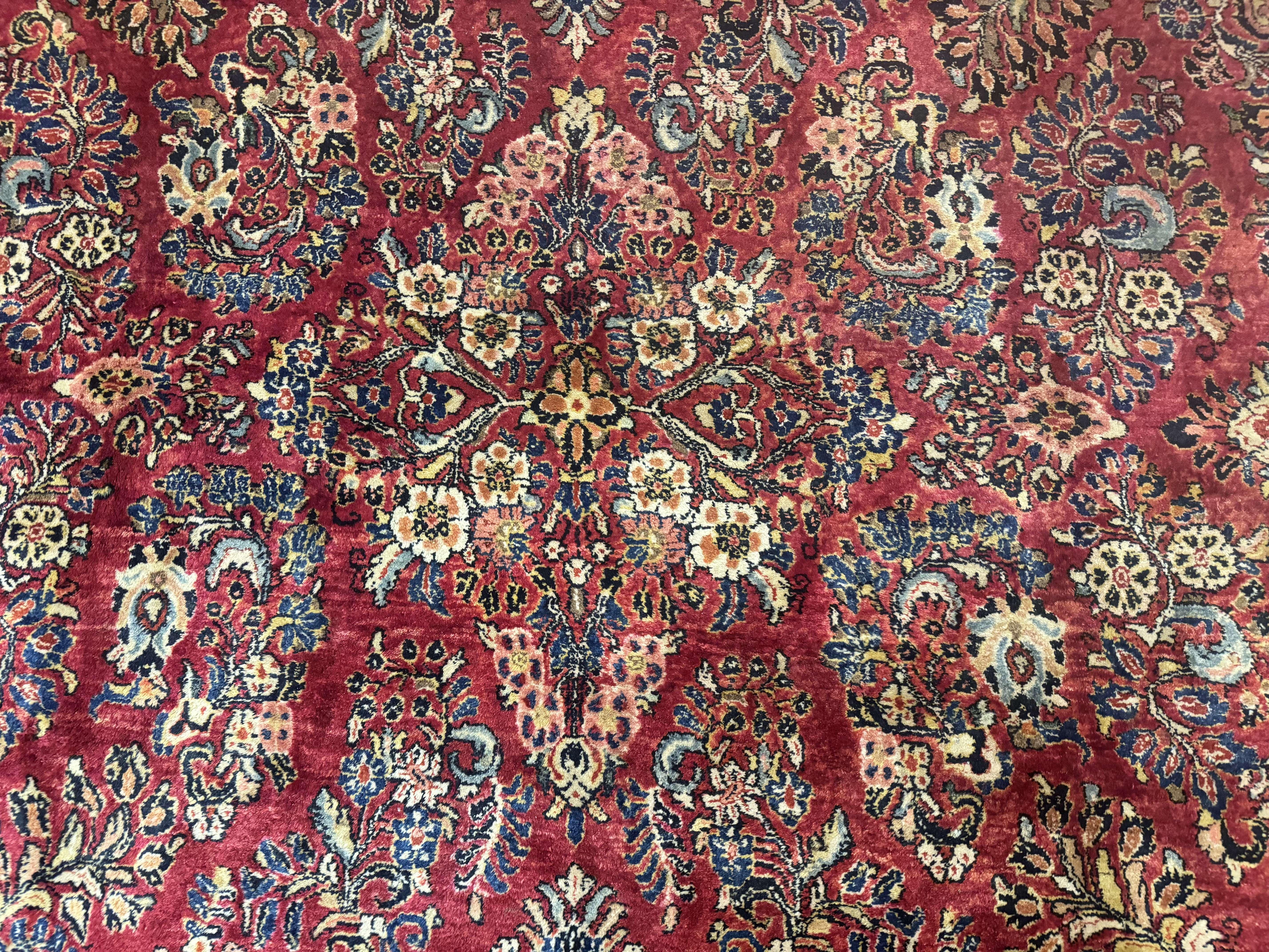 Persian Sarouk Rug 10x18, Palace Size Antique Persian Carpet, Wool, Red, Floral, Handmade Traditional Persian Rug, Extra Large Rug - Jewel Rugs