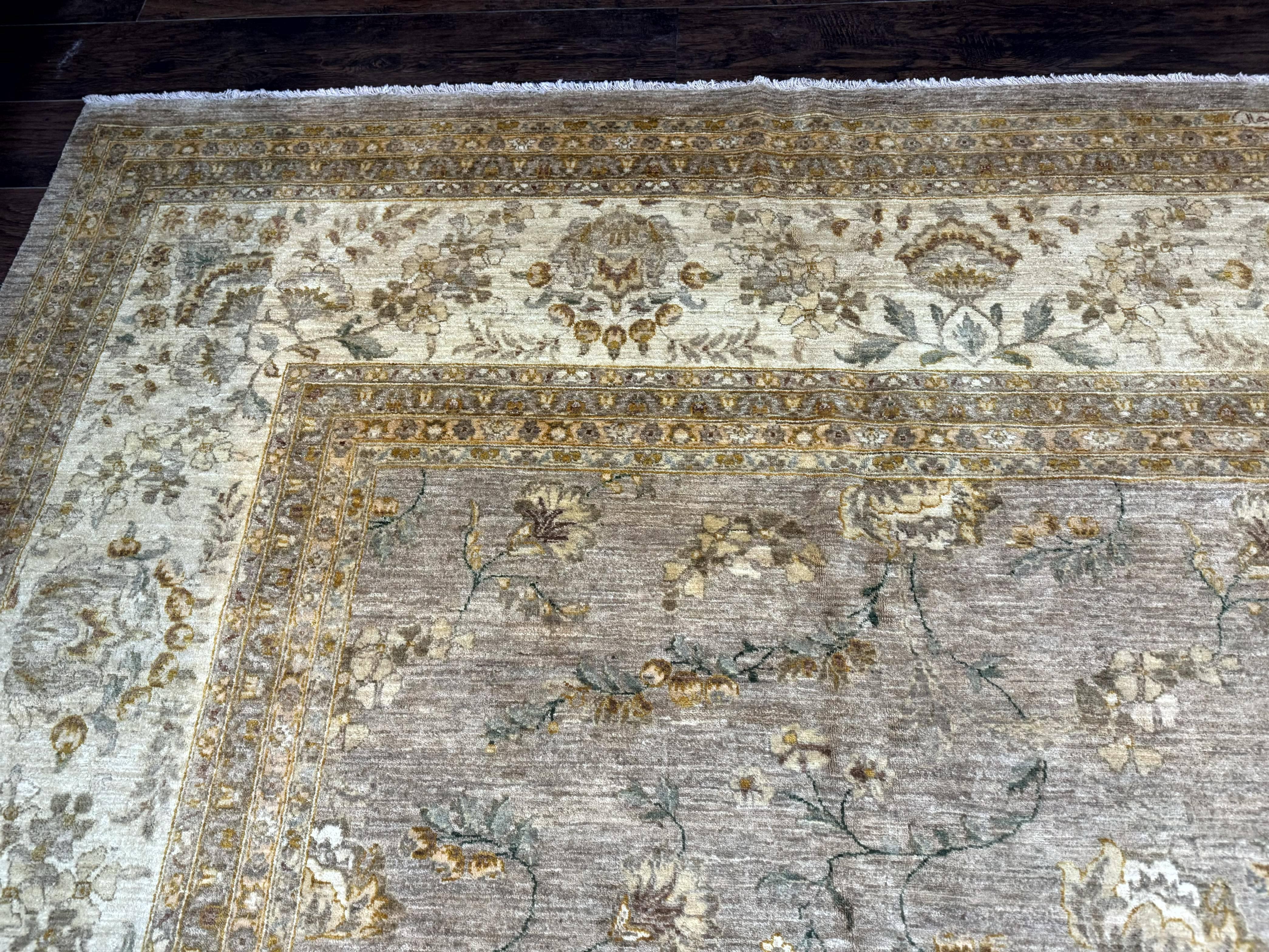 Palace Sized Rug 11x18, Handmade Wool Oversized Persian Carpet 11 x 18 ft, Gray-Taupe, Beige-Cream, Floral, Large Hand Knotted Area Rug - Jewel Rugs