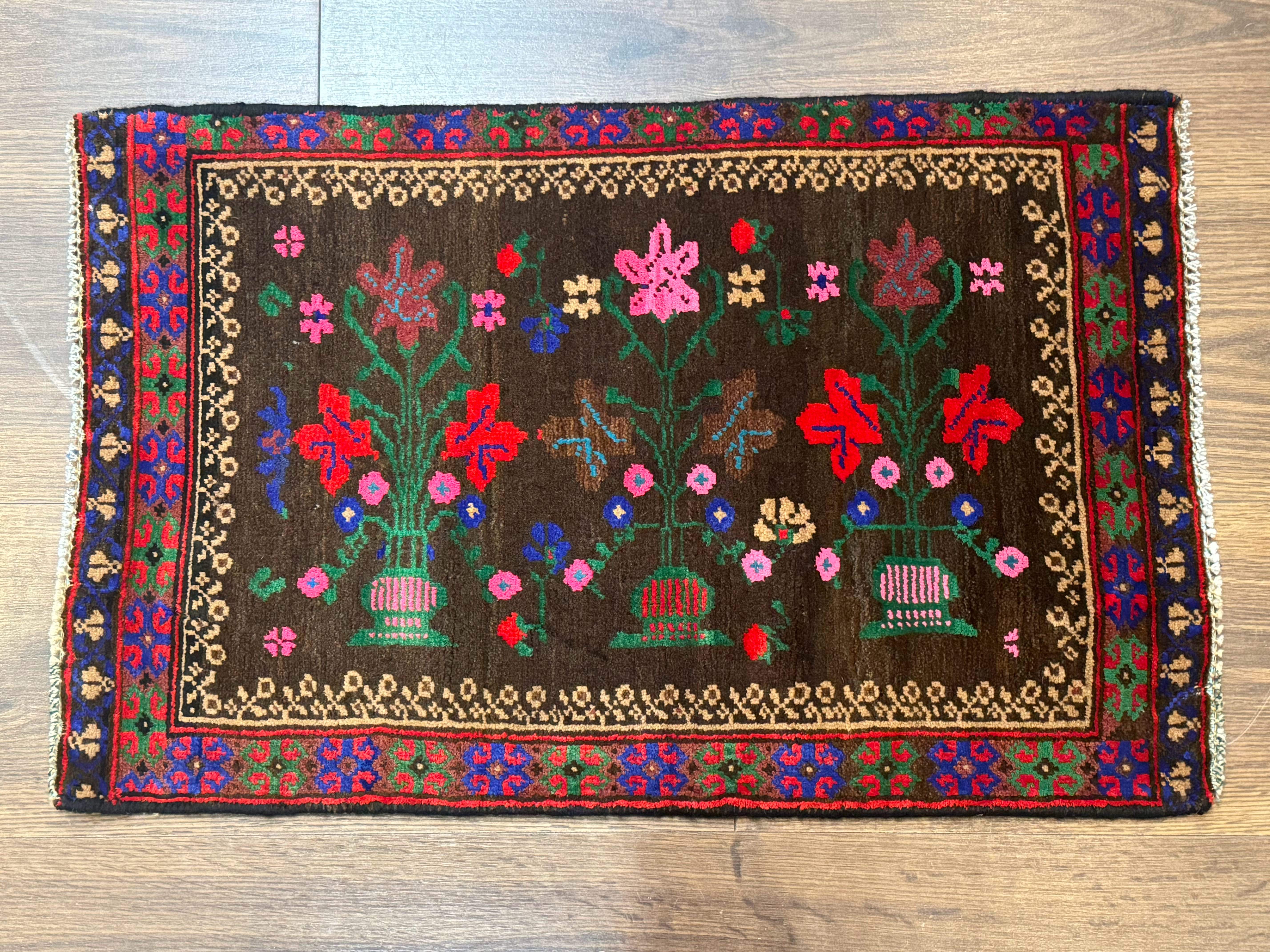 Small Persian Balouch Rug, Tribal Rug, Multicolor, Persian Vase Design - Jewel Rugs