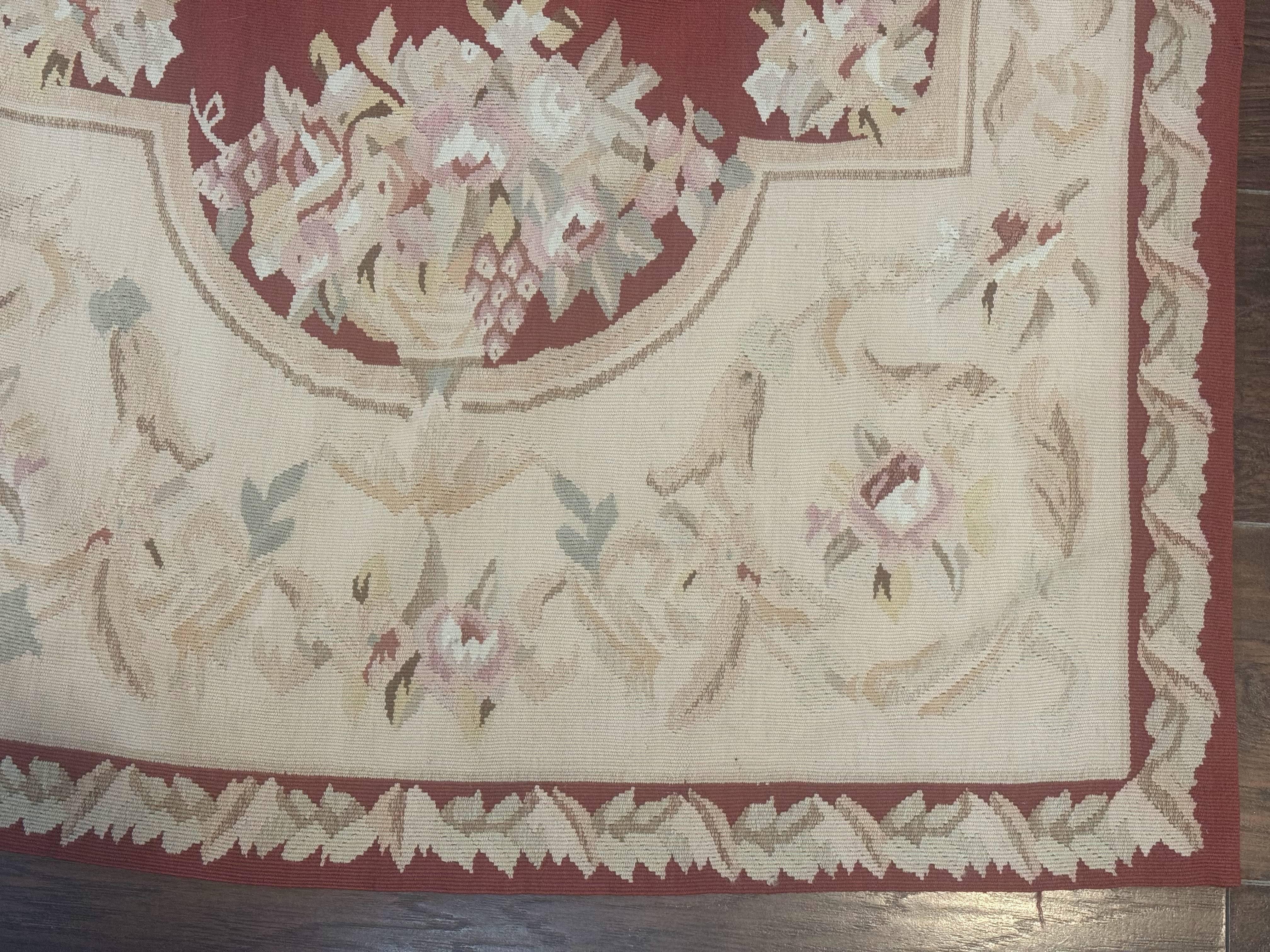 Aubusson Runner Rug 3x10, European Design, Red and Beige, Elegant, Handmade Wool Rug - Jewel Rugs