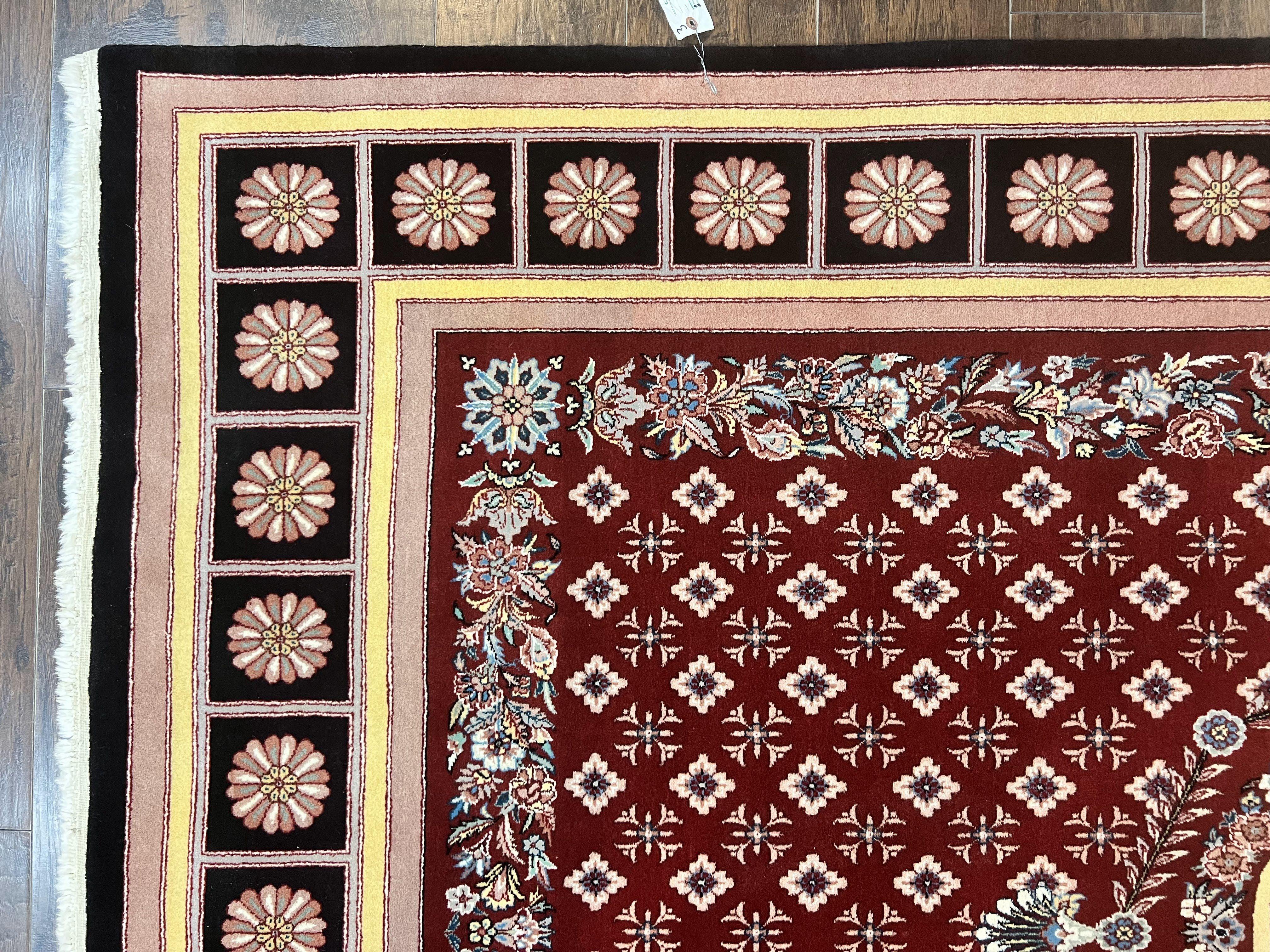 Pakistani Rug 6x9, European Aubusson Design, Wool Handmade Vintage Carpet, Dark Red, 6 x 9 Medium Sized Rug - Jewel Rugs