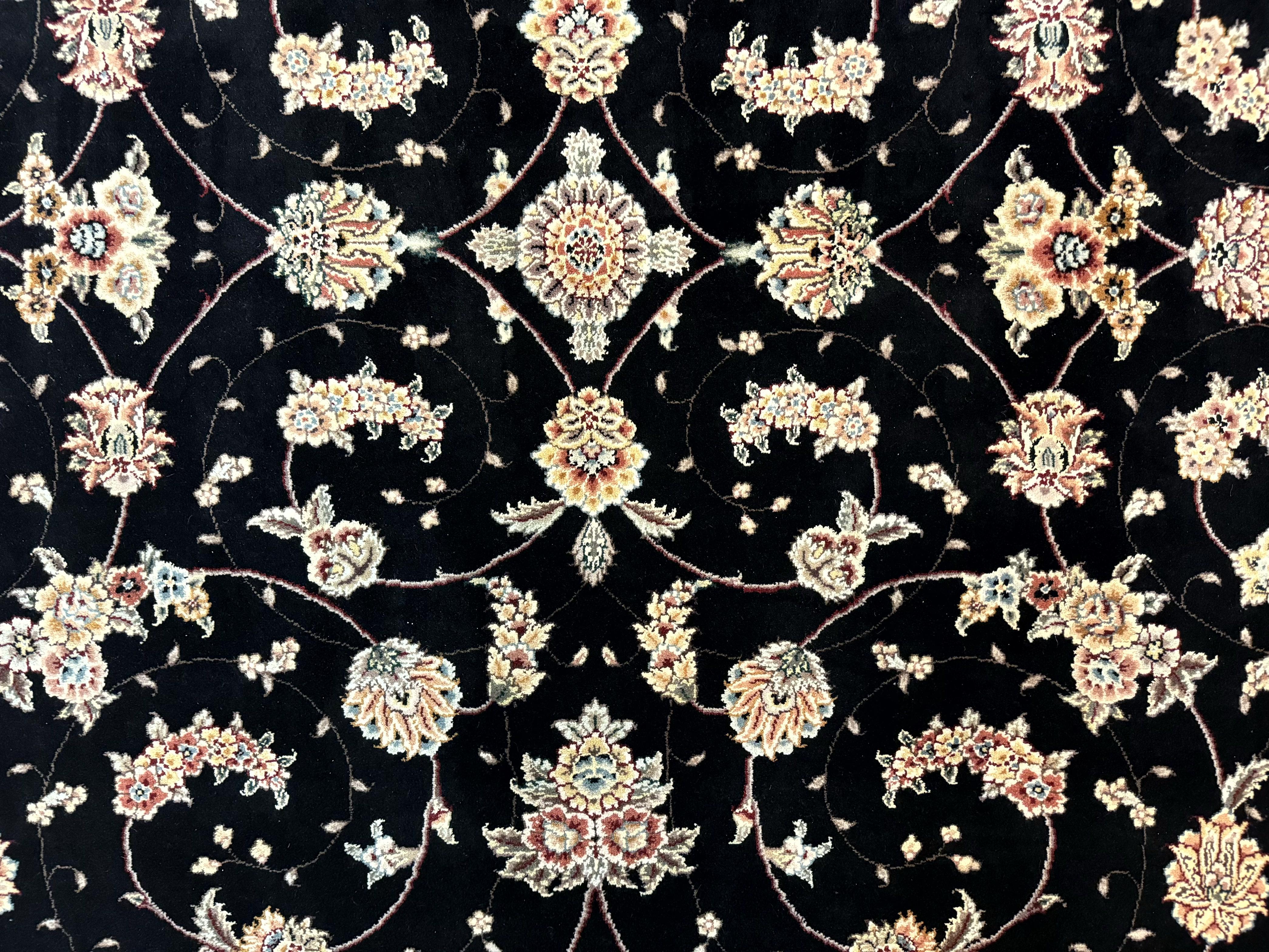 Sino Persian Rug 8x10, Wool and Silk, Black & Ivory - Jewel Rugs