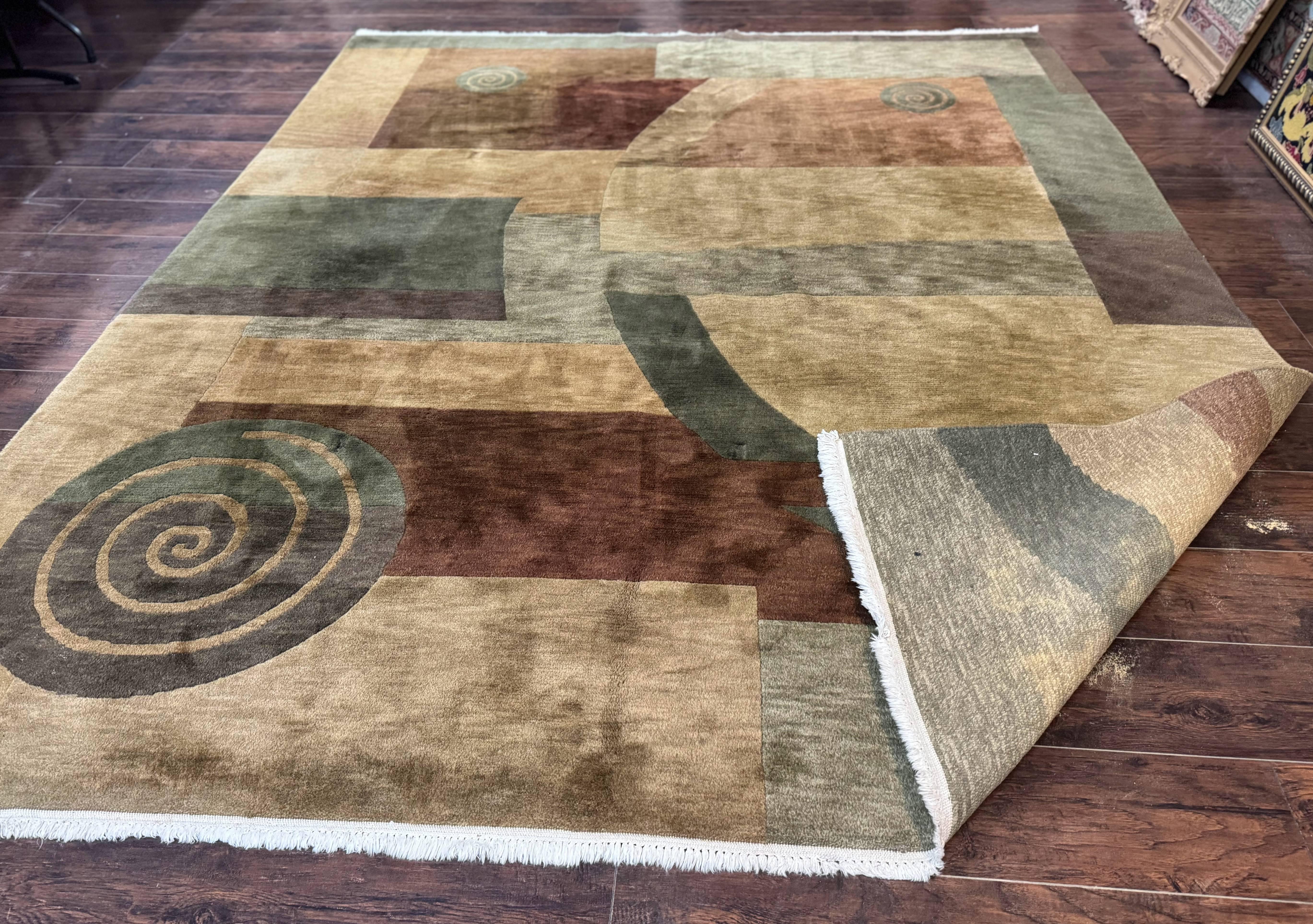 Tibetan Rug 8x10, Modern Nepali Carpet, Abstract Wool Area Rug, Contemporary - Jewel Rugs