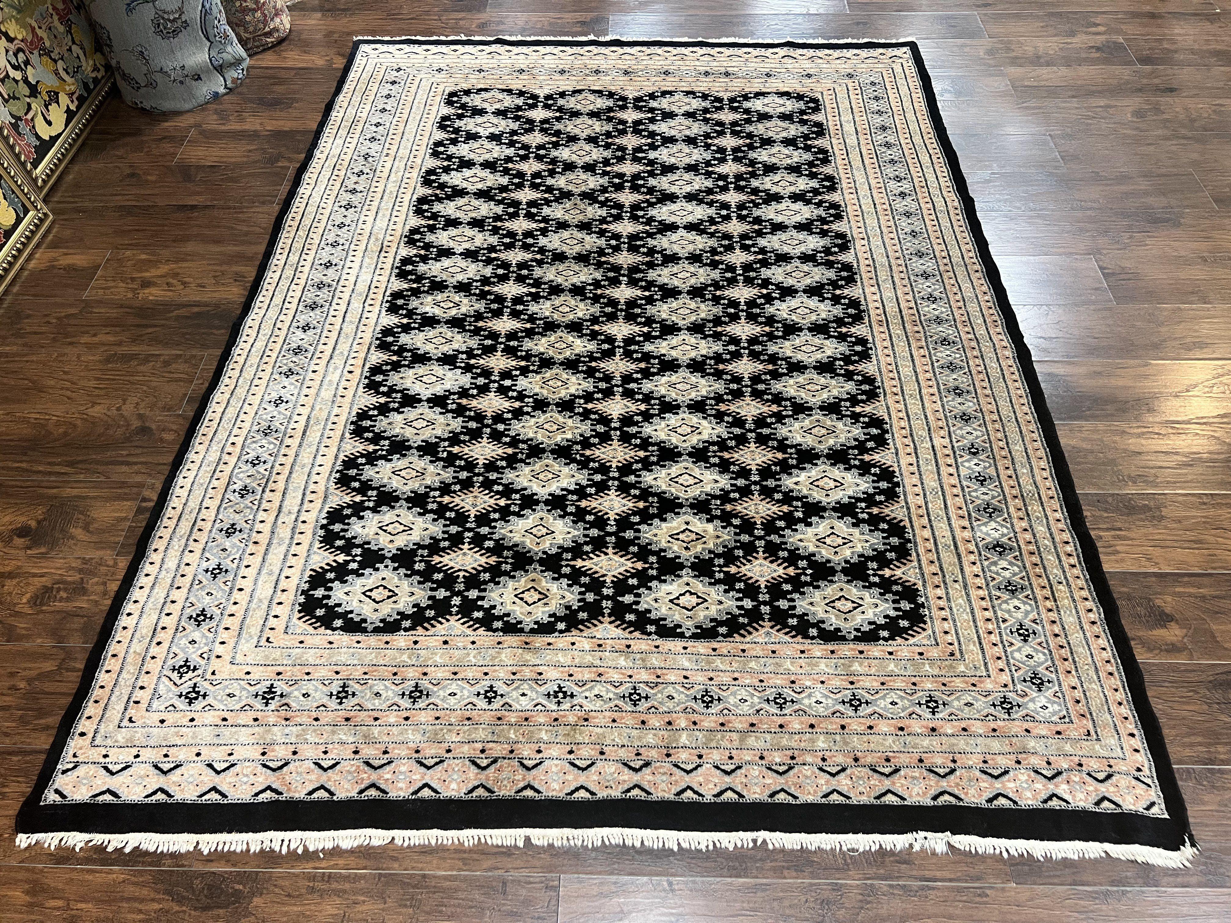 Pakistani Bokhara Rug 6x9, Hand Knotted Vintage Wool Carpet with Silk Highlights, Very Fine 320 KPSI, Medium Size - Jewel Rugs