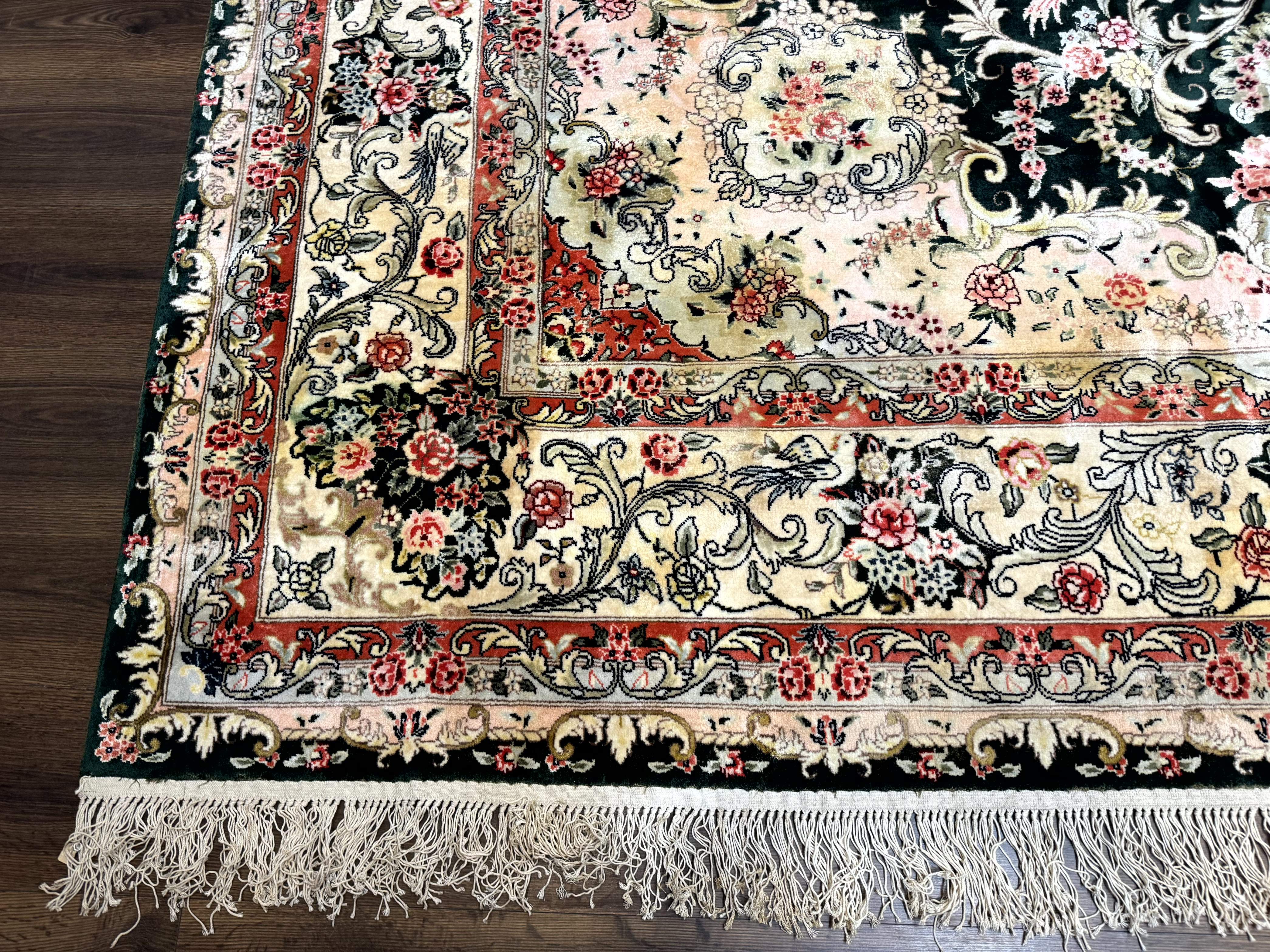 Silk Indian Kashmiri Rug 9x12, Vintage Hand Knotted Carpet - Jewel Rugs