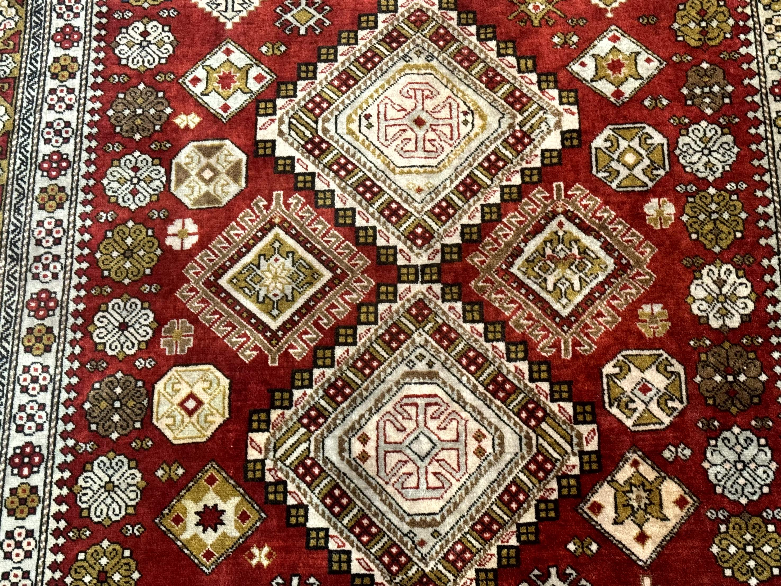 Caucasian Rug 4x6 – Rust Red, Hand-Knotted Wool Shirvan Carpet, Geometric Medallions - Jewel Rugs