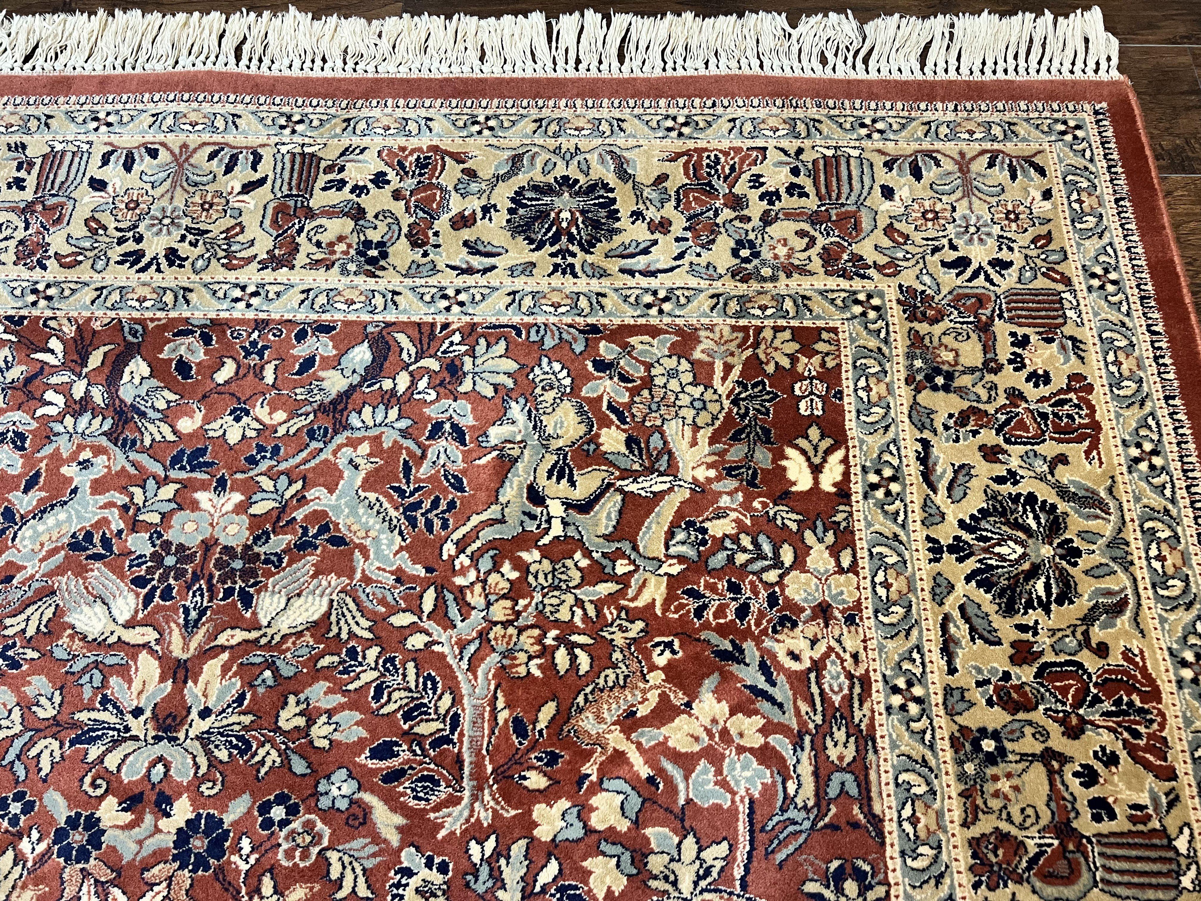 Persian Rug 10 x 13.6, Hunting Scene Rug, Large Wool Carpet, Vintage Couristan Belgium Power Loomed Rug, Red and Beige - Jewel Rugs