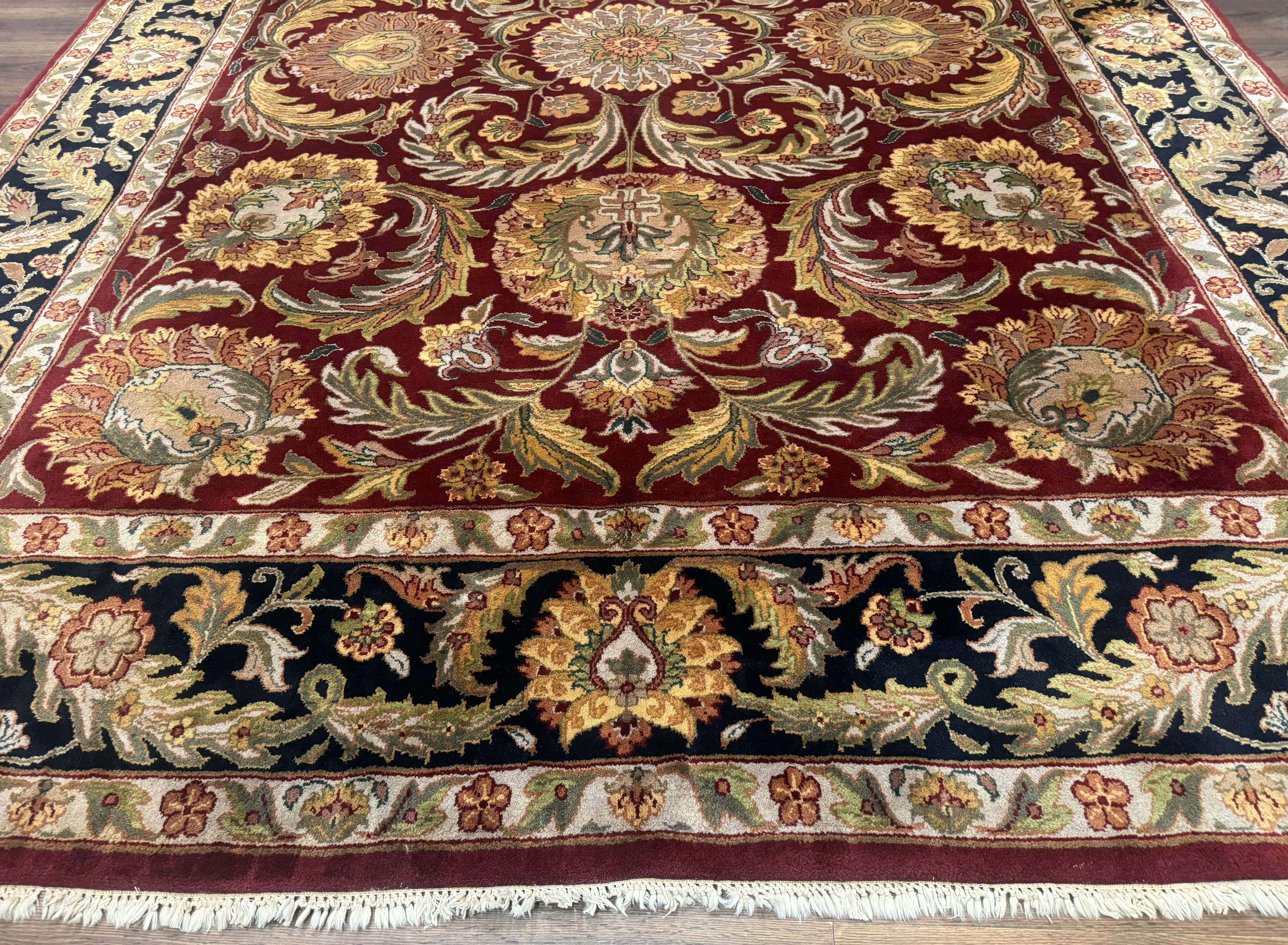 Indian Agra Rug 9x12 – Red, Hand-Knotted Wool Vintage Carpet - Jewel Rugs