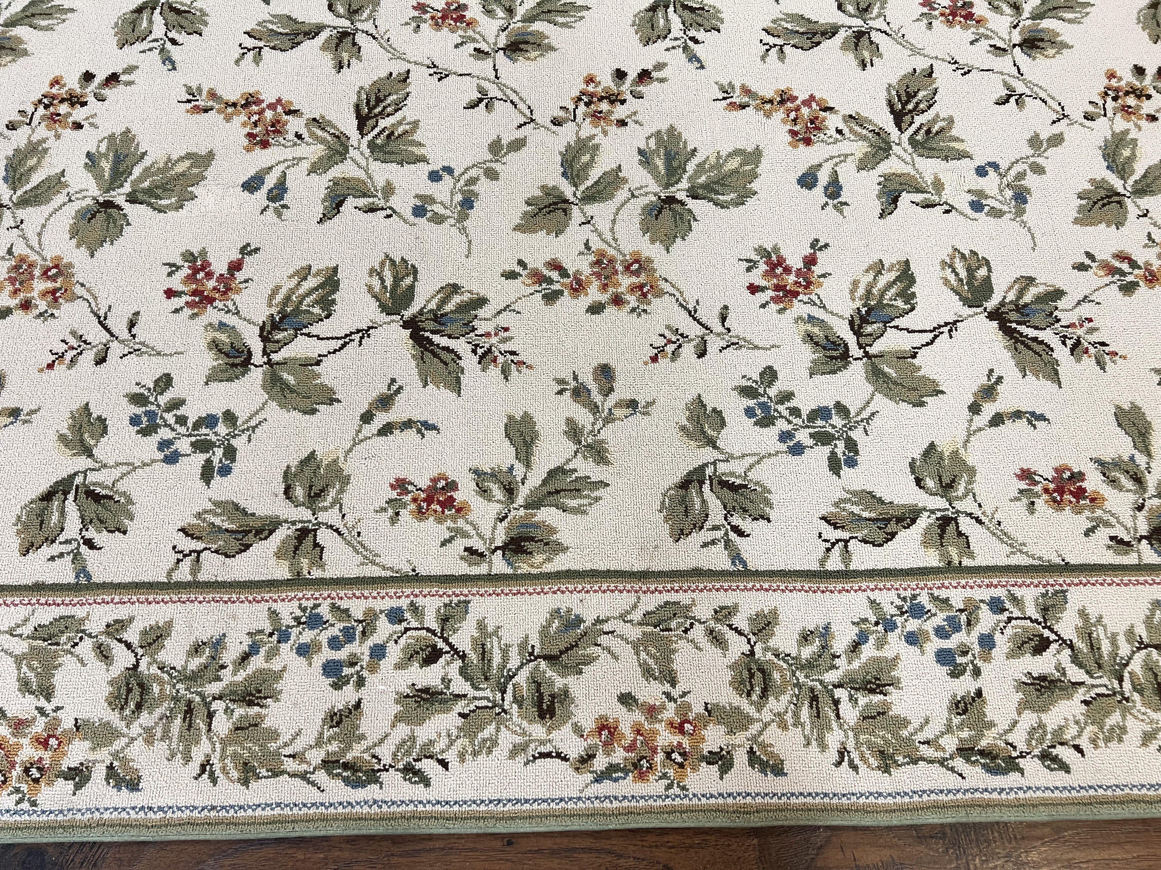 Vintage Stark Carpet 7x10, Ivory and Green, European Aubusson Design, Allover Pattern, Stark Rug - Jewel Rugs