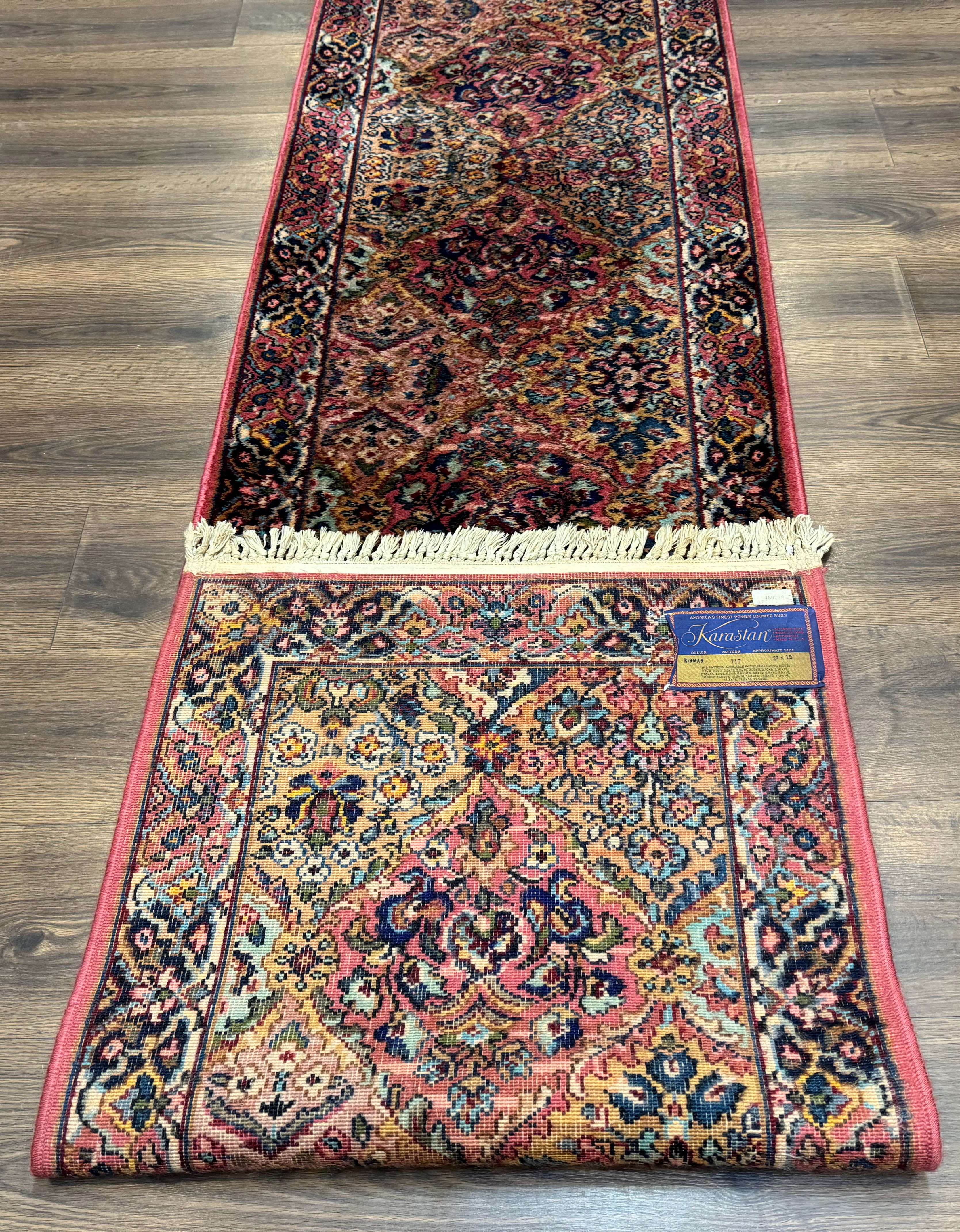 Karastan Runner Rug 2x15, Multicolor Panel Kirman #717, Wool, Original 700 Series, Antique - Jewel Rugs