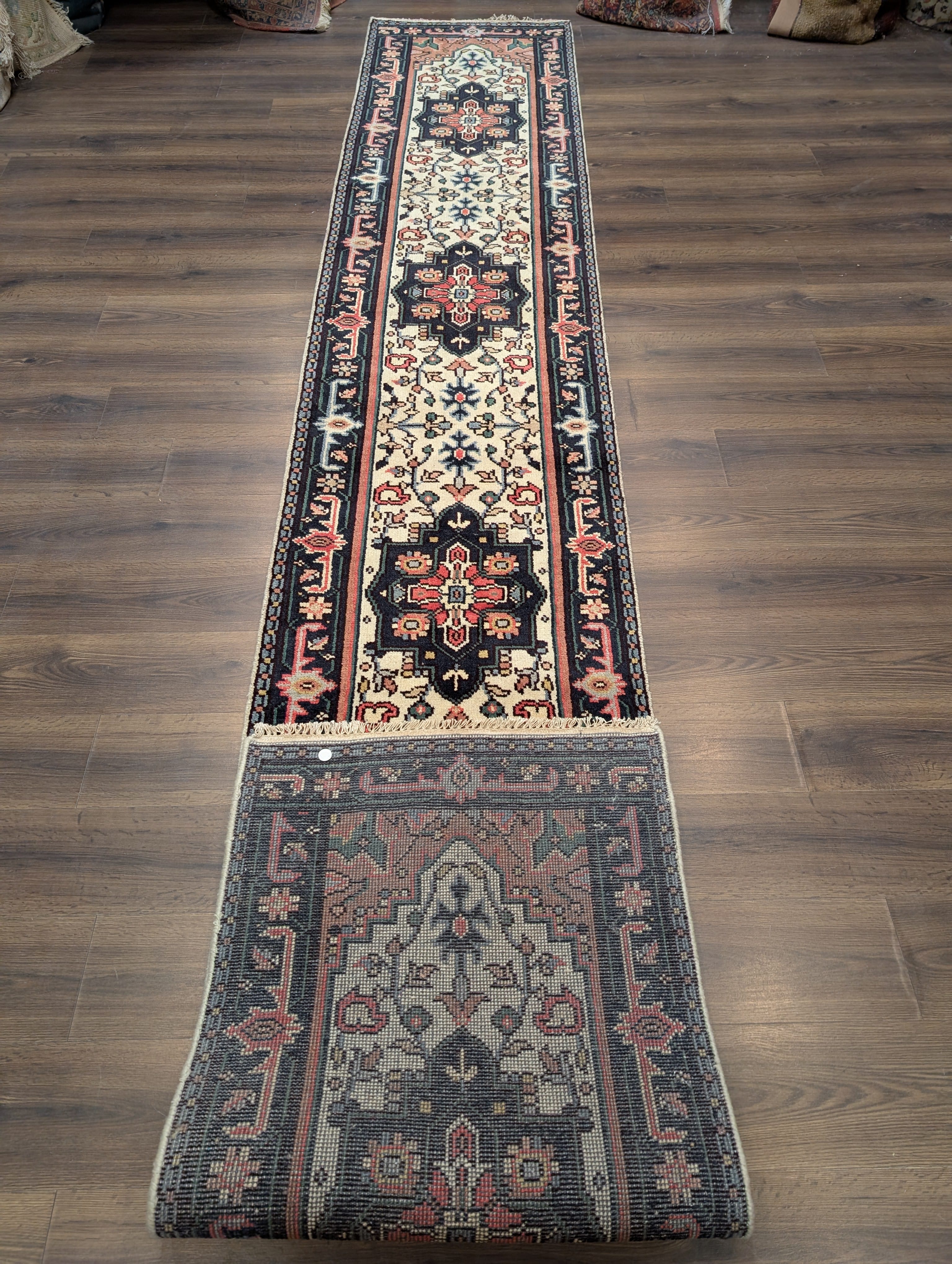 Indo Persian Heriz Serapi Runner 2.7 x 16, Vintage Wool Runner - Jewel Rugs
