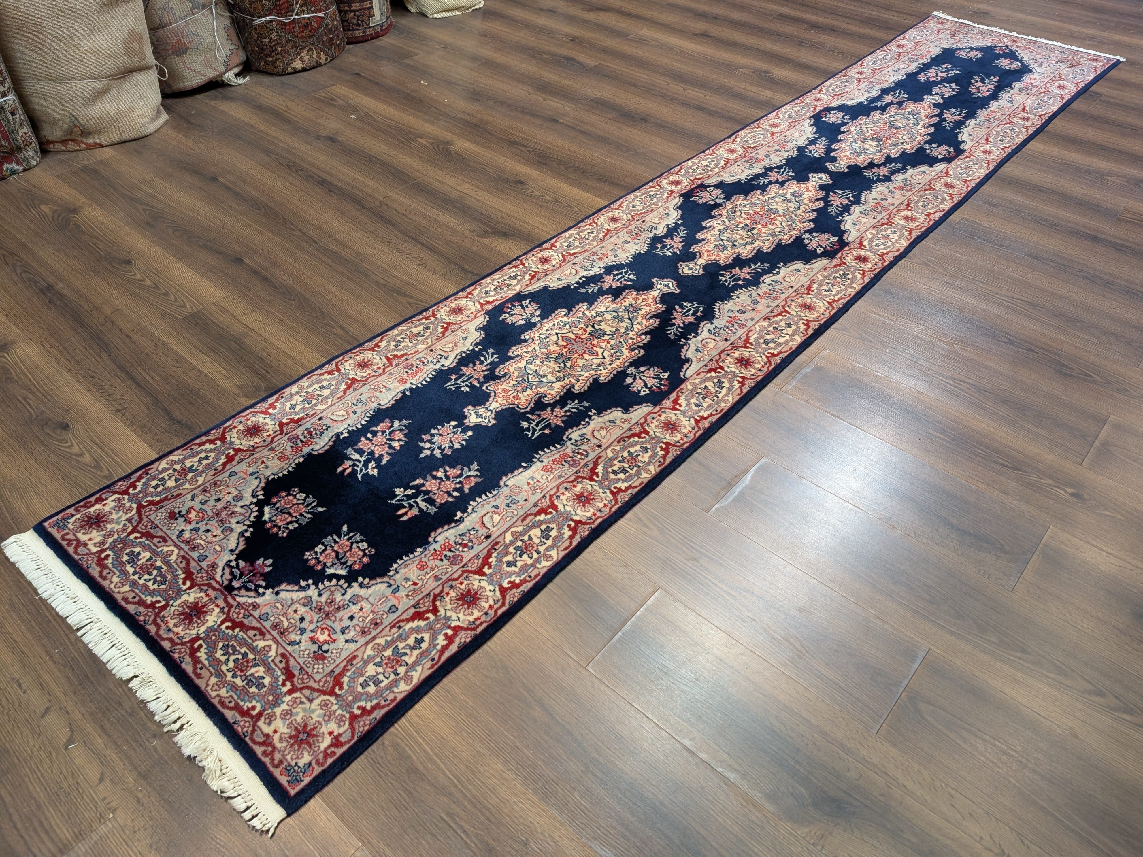 Persian Kerman Runner Rug 2.6 x 12, Navy Blue - Jewel Rugs