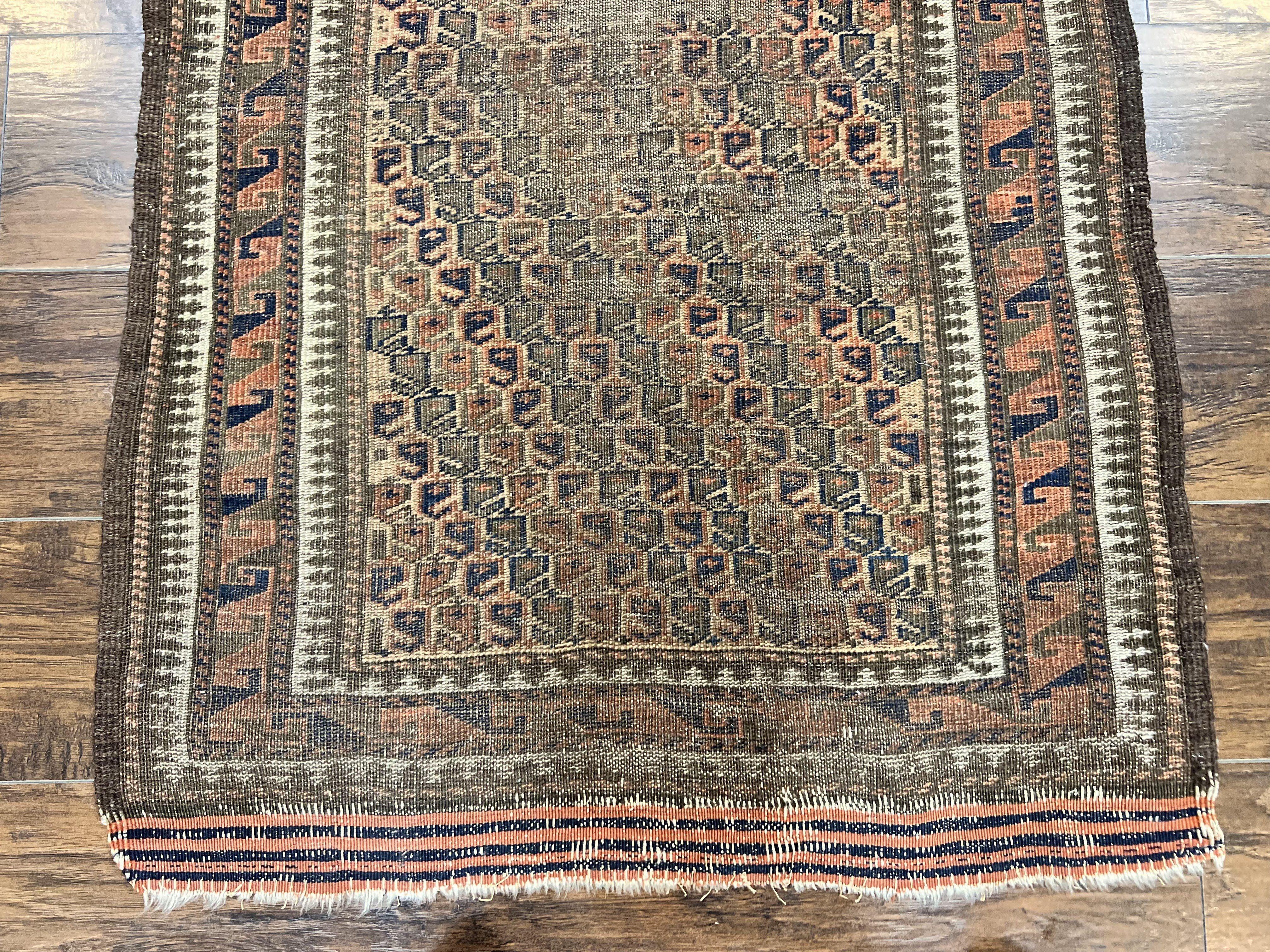 Antique Balouch Rug 3x5, Wool Hand Knotted Carpet, Allover Pattern, Afghan Tribal Rug, Low Pile Distressed Vintage Oriental Carpet - Jewel Rugs