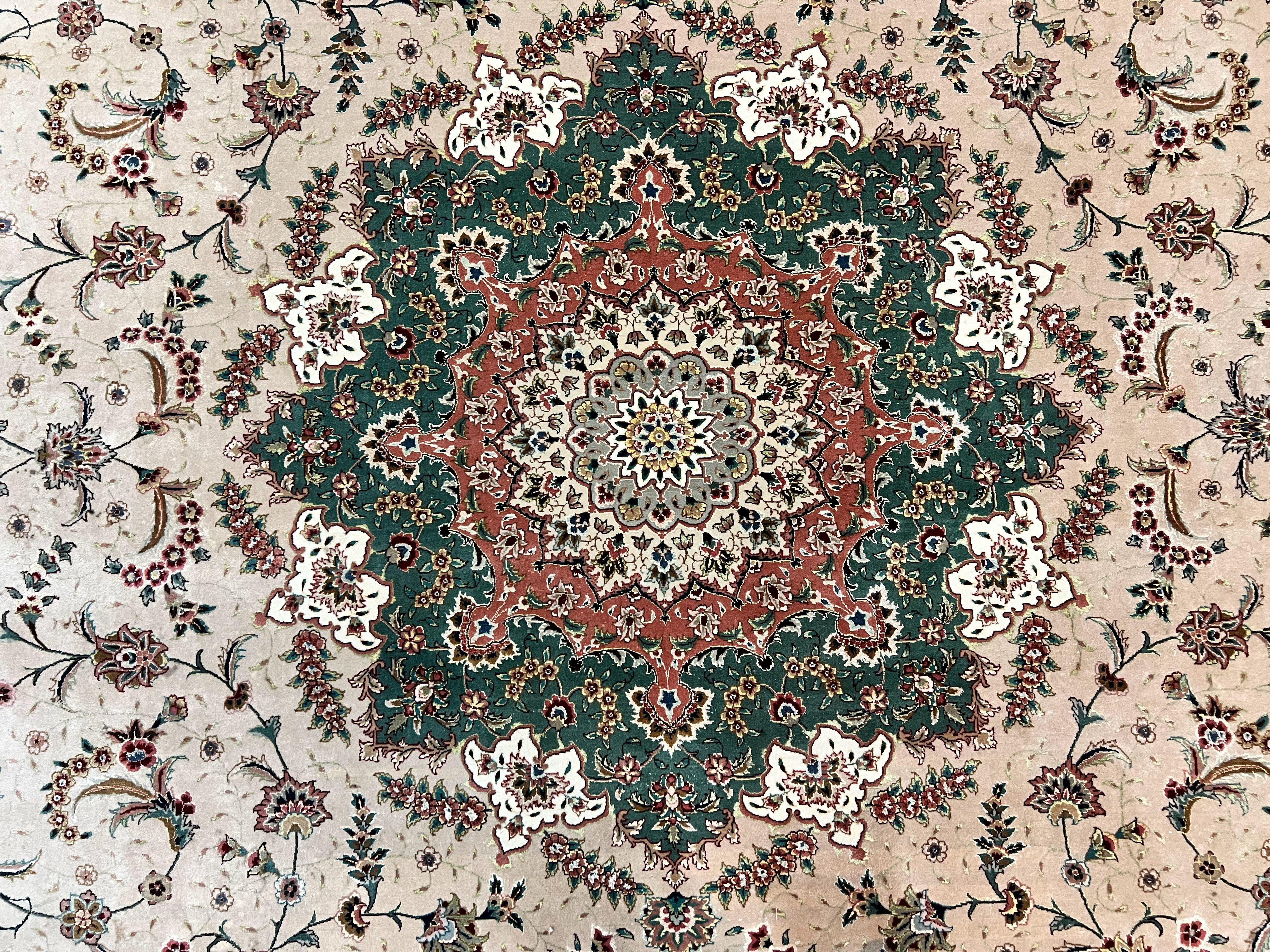 Magnificent Sino Persian Rug 10x14, Wool & Silk Highlights Vintage Hand Knotted Oriental Carpet, Floral Medallion Rug, Very Fine - Jewel Rugs