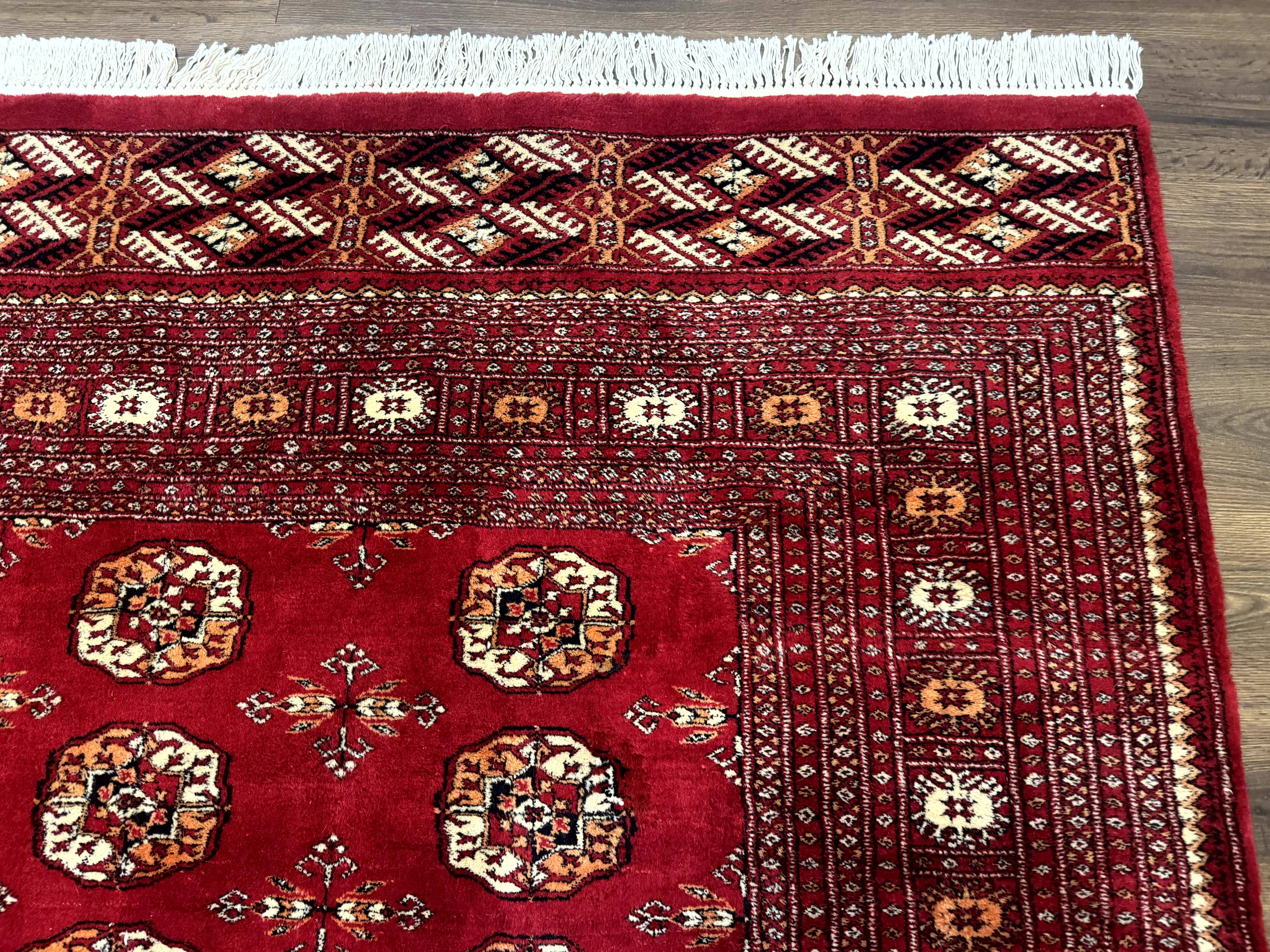 Red Turkoman Bokhara Rug 8x11, Pakistani Turkmen Carpet, Vintage Traditional Area Rug - Jewel Rugs