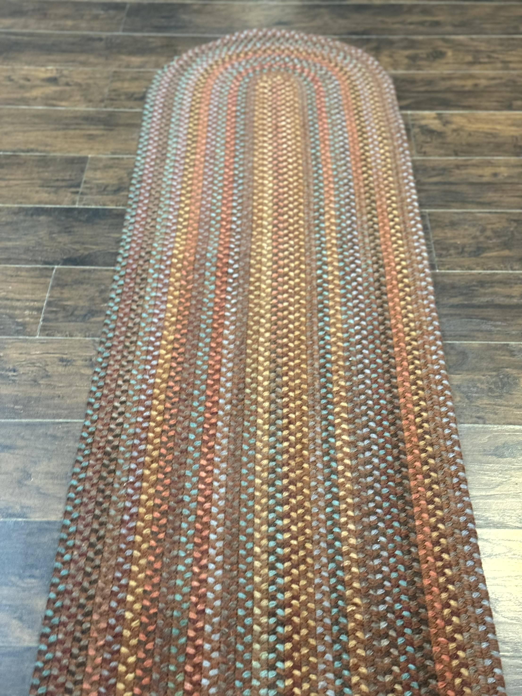 American Braided Runner Rug 2 x 9, Multicolor Vintage Hand Braided Runner 2x9 ft, Oval Braided Runner, Rare Size - Jewel Rugs