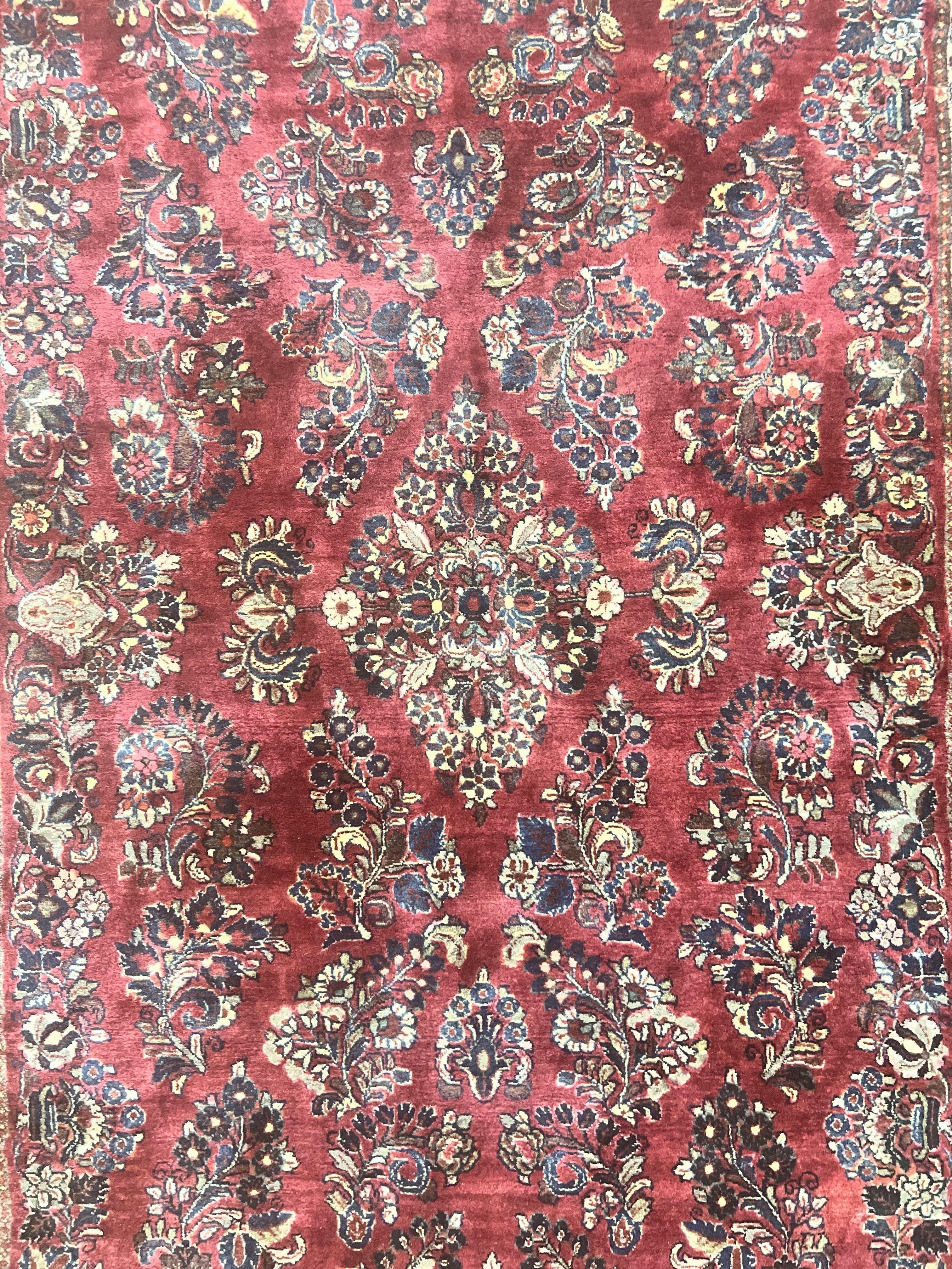 Antique Persian Sarouk Rug 4x7, Hand Knotted Wool Red Persian Carpet, Floral - Jewel Rugs